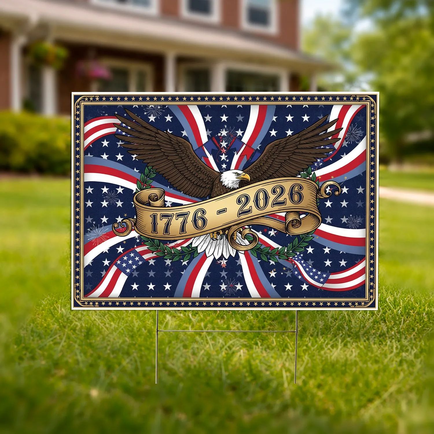 Bald Eagle 1776-2026 Flag Stripes USA 250th Anniversary Patriotic Commemorative Art Yard Sign - 1