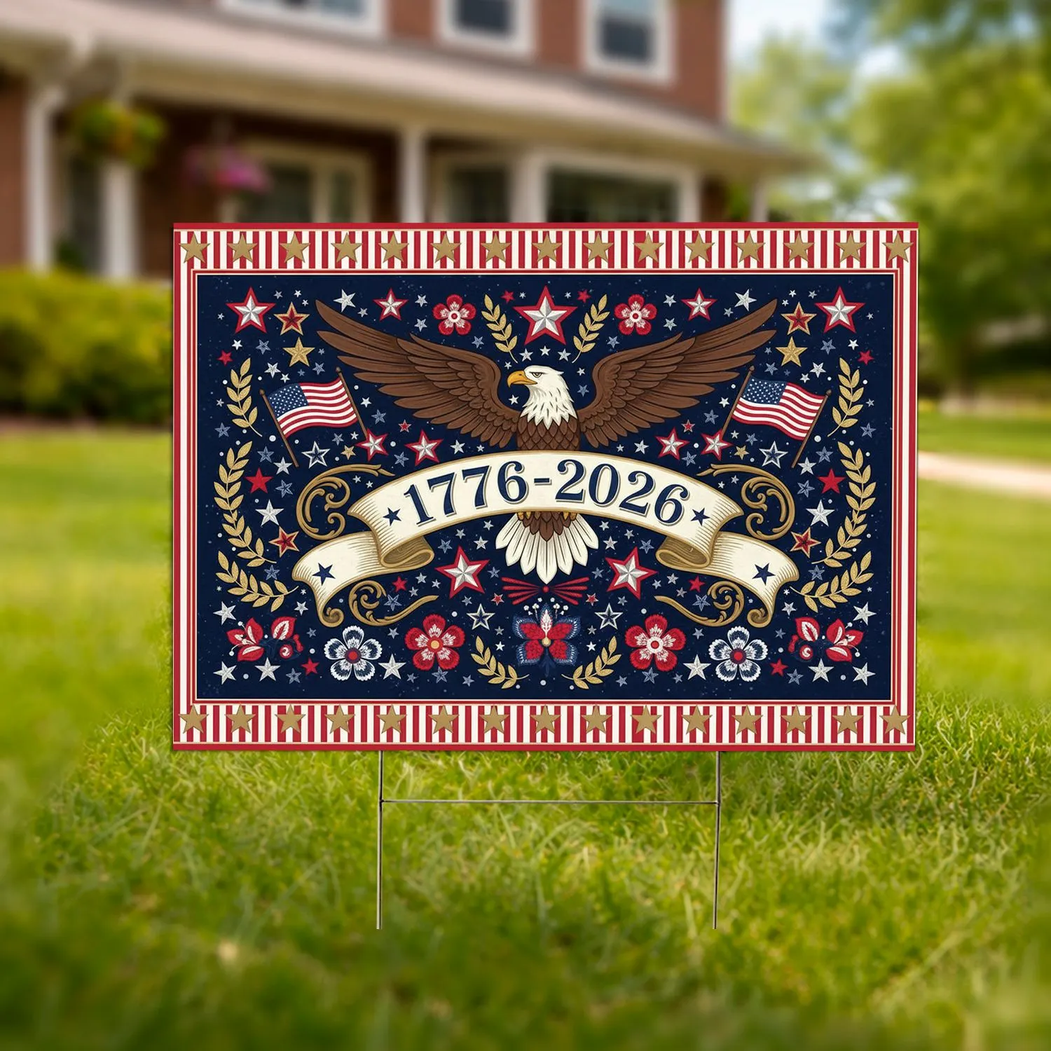 Bald Eagle American Flag 1776-2026 Stars Stripes - USA 250th Anniversary Celebration Yard Sign - 1