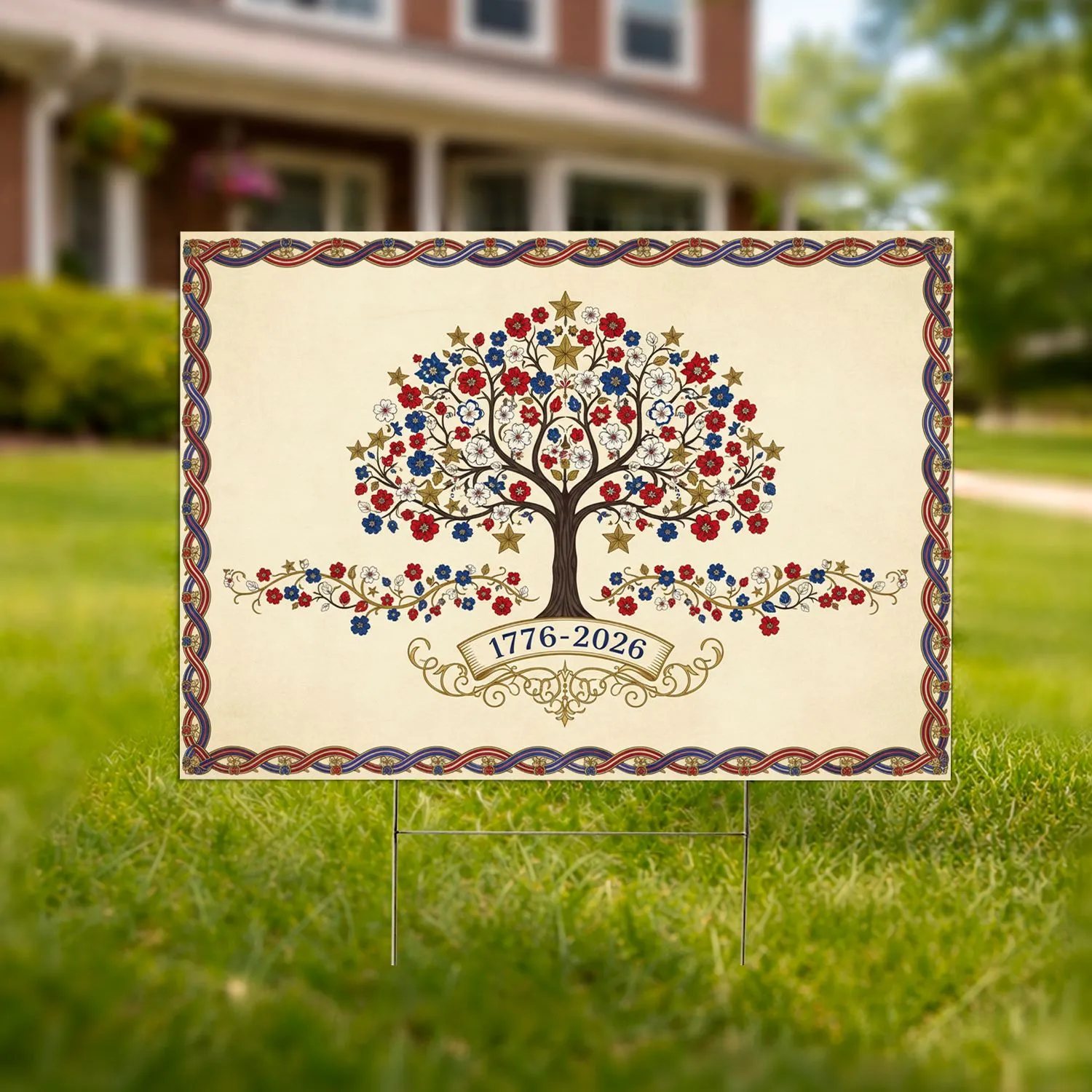 Tree of Liberty 1776-2026 Patriotic Red White Blue Gold Stars - USA 250th Anniversary Yard Sign - 1