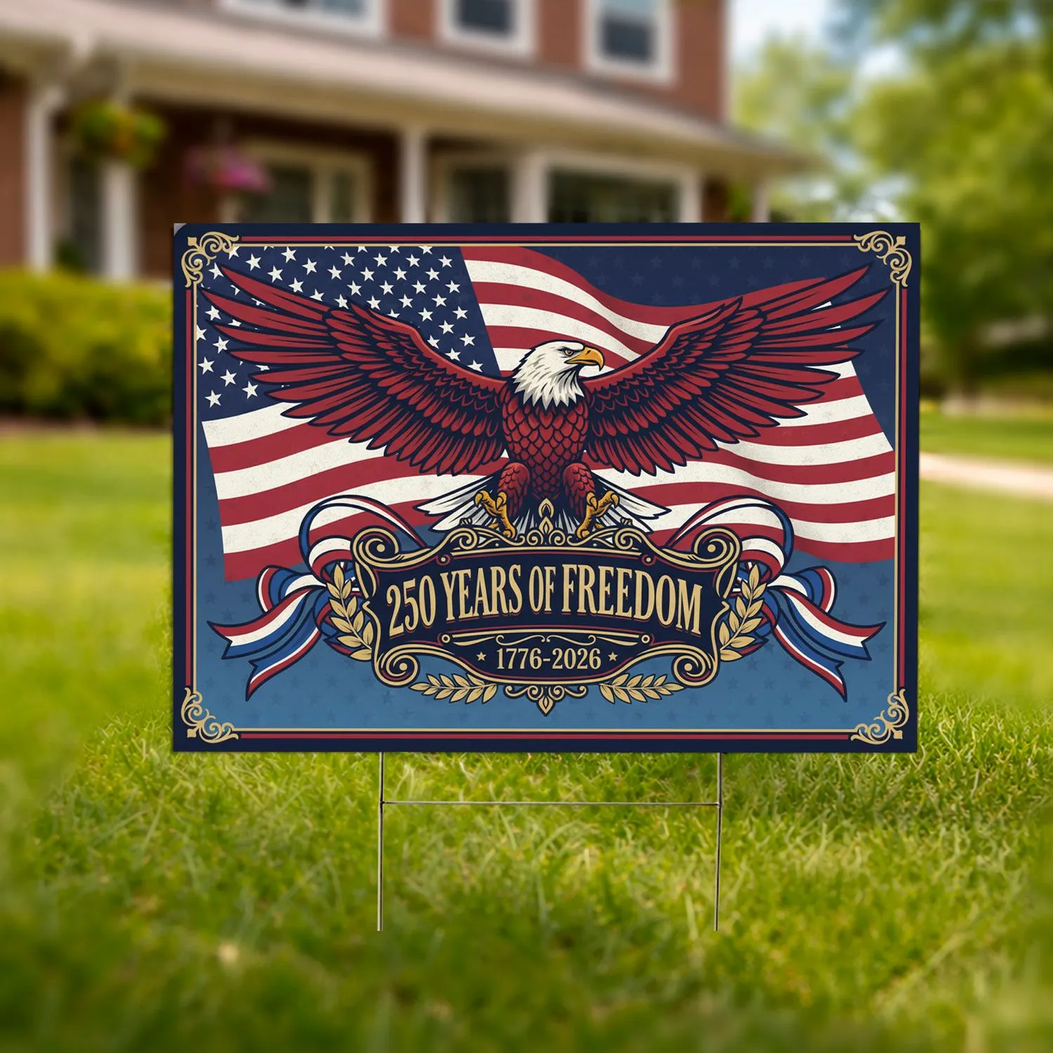 Bald Eagle American Flag 1776-2026 - USA 250th Anniversary Freedom Celebration Display Yard Sign - 1