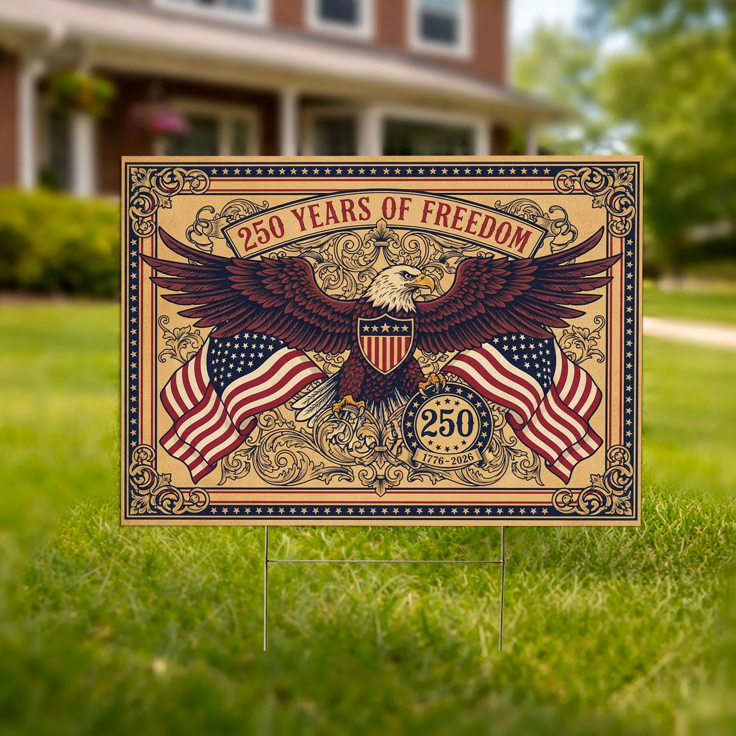 American Eagle Betsy Ross Flag 250 Years of Freedom 1776-2026 - Independence Day Art Yard Sign - 1