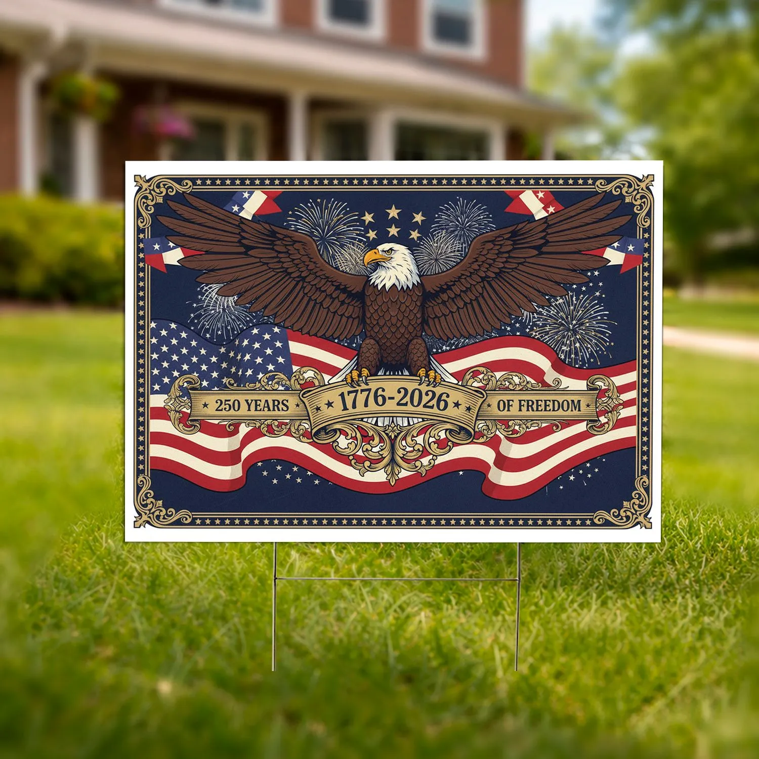 Bald Eagle American Flag 1776-2026 - USA 250th Anniversary Patriotic Heritage Yard Sign - 1
