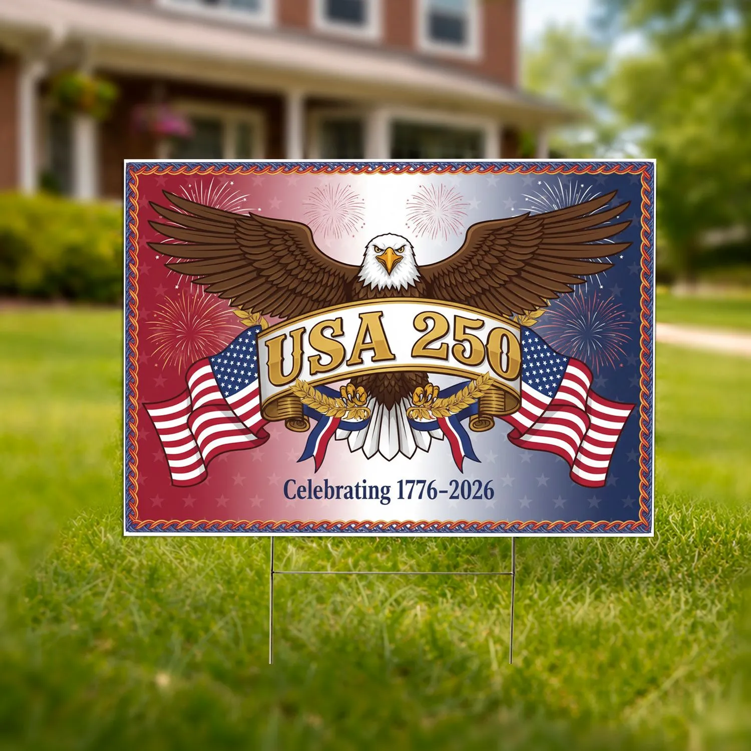 Bald Eagle American Flag USA 250 - 1776-2026 Anniversary Independence Day Display Yard Sign - 1