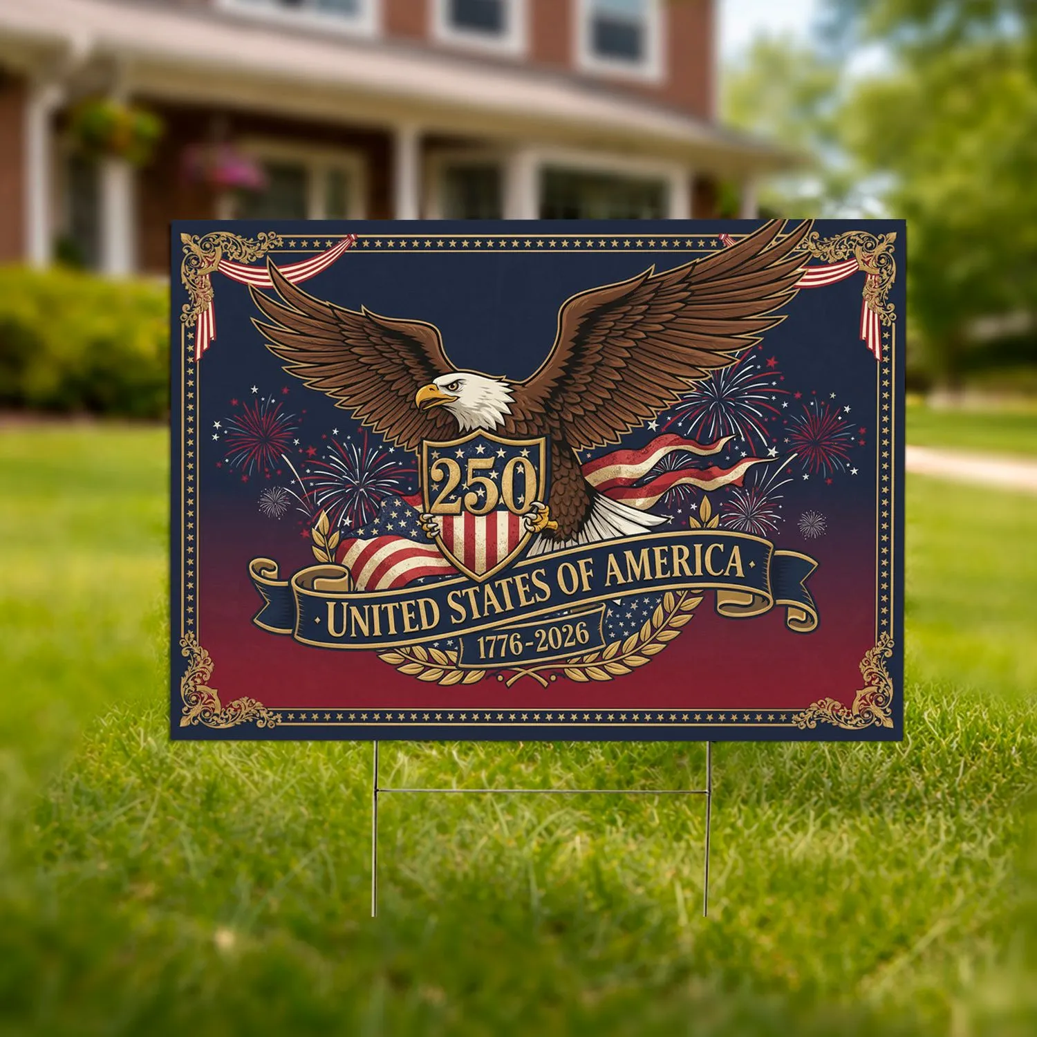 Bald Eagle American Flag 250 - USA 250th Anniversary 1776-2026 Patriotic Gift for Veterans Yard Sign - 1