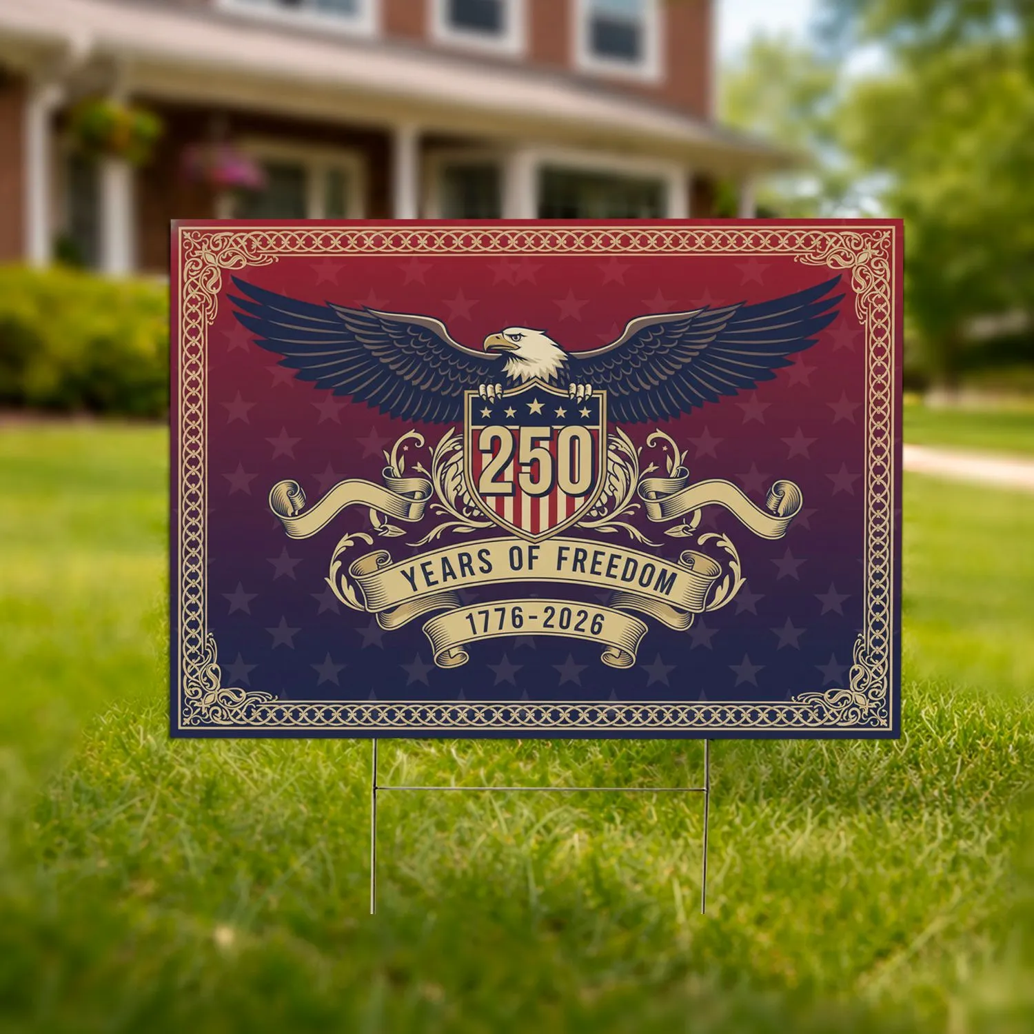 Bald Eagle 250th Anniversary 1776-2026 - USA Freedom Shield Patriotic Gift for Dad Yard Sign - 1