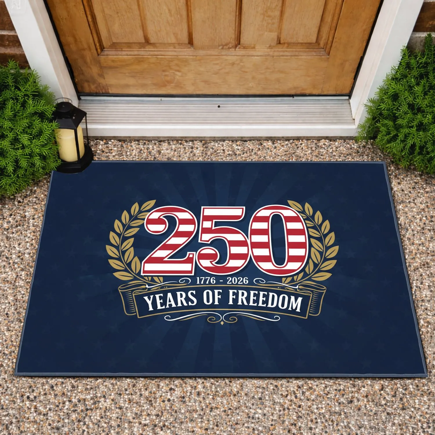 Patriotic USA 250th Anniversary 1776-2026 Freedom Emblem Laurel Wreath Banner Art Doormat - 1