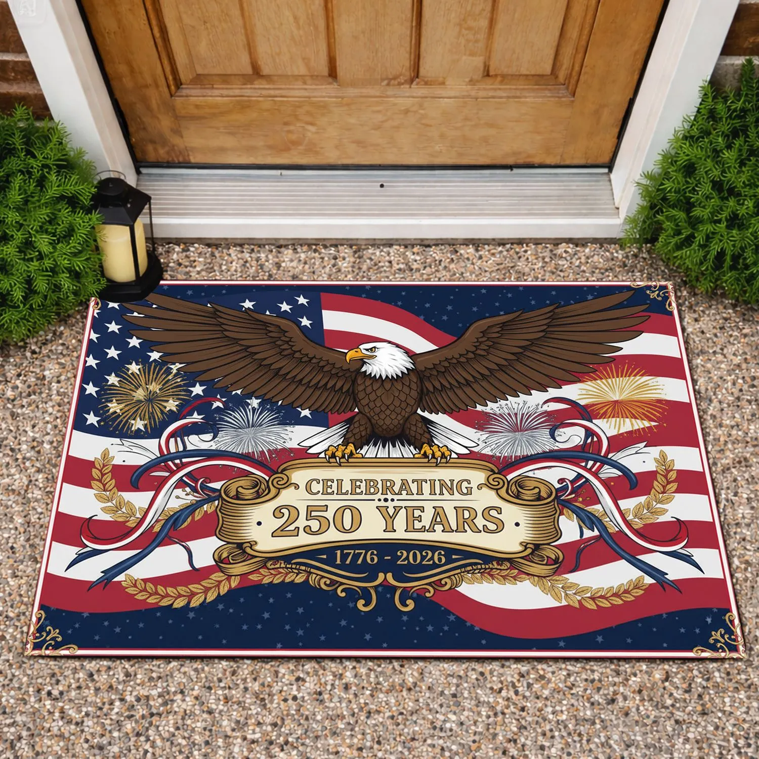 Bald Eagle American Flag 1776-2026 - USA 250th Anniversary Patriotic Holiday Doormat - 1