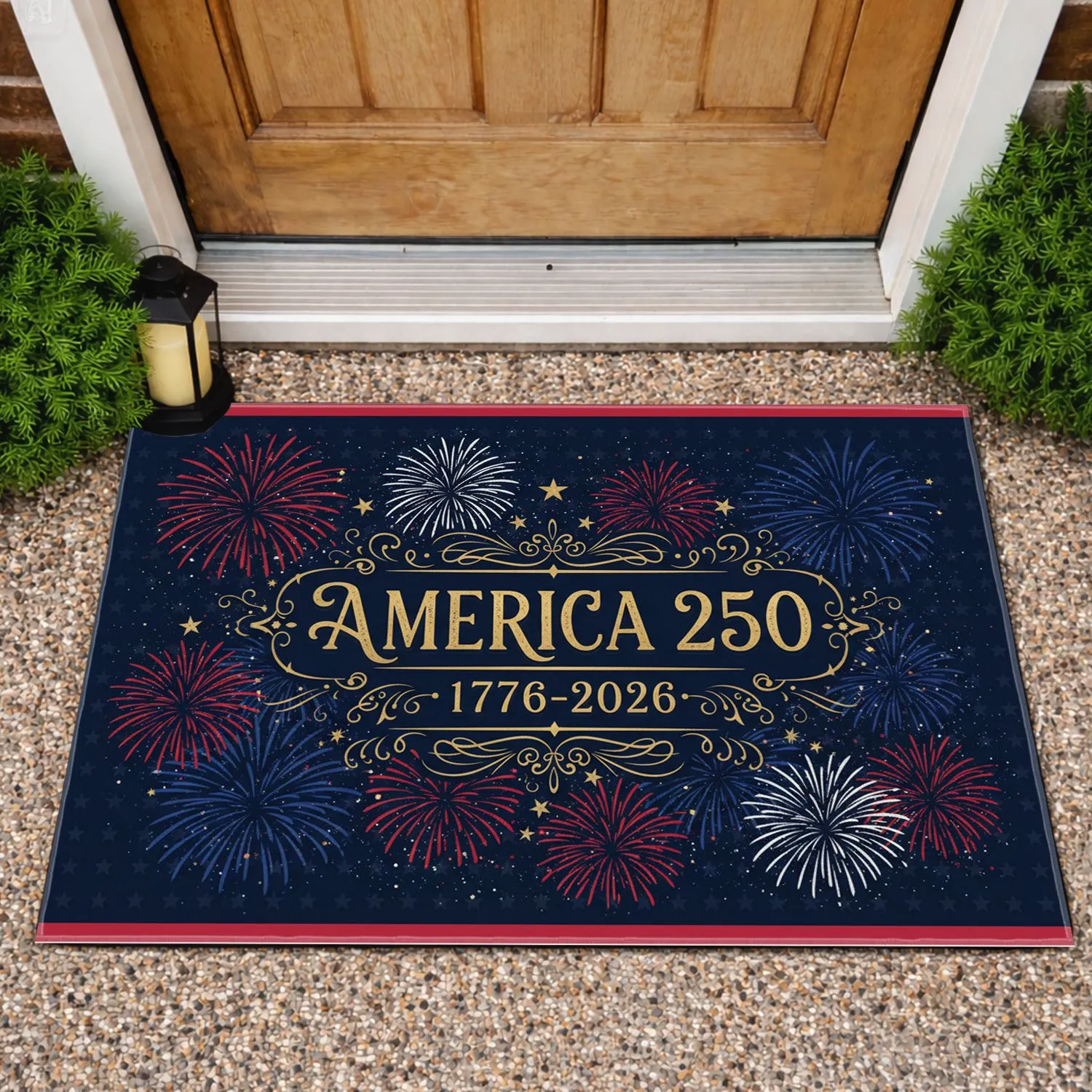 America 250 Fireworks Stars Stripes 1776-2026 - Patriotic Anniversary Gift for Veterans Doormat - 1