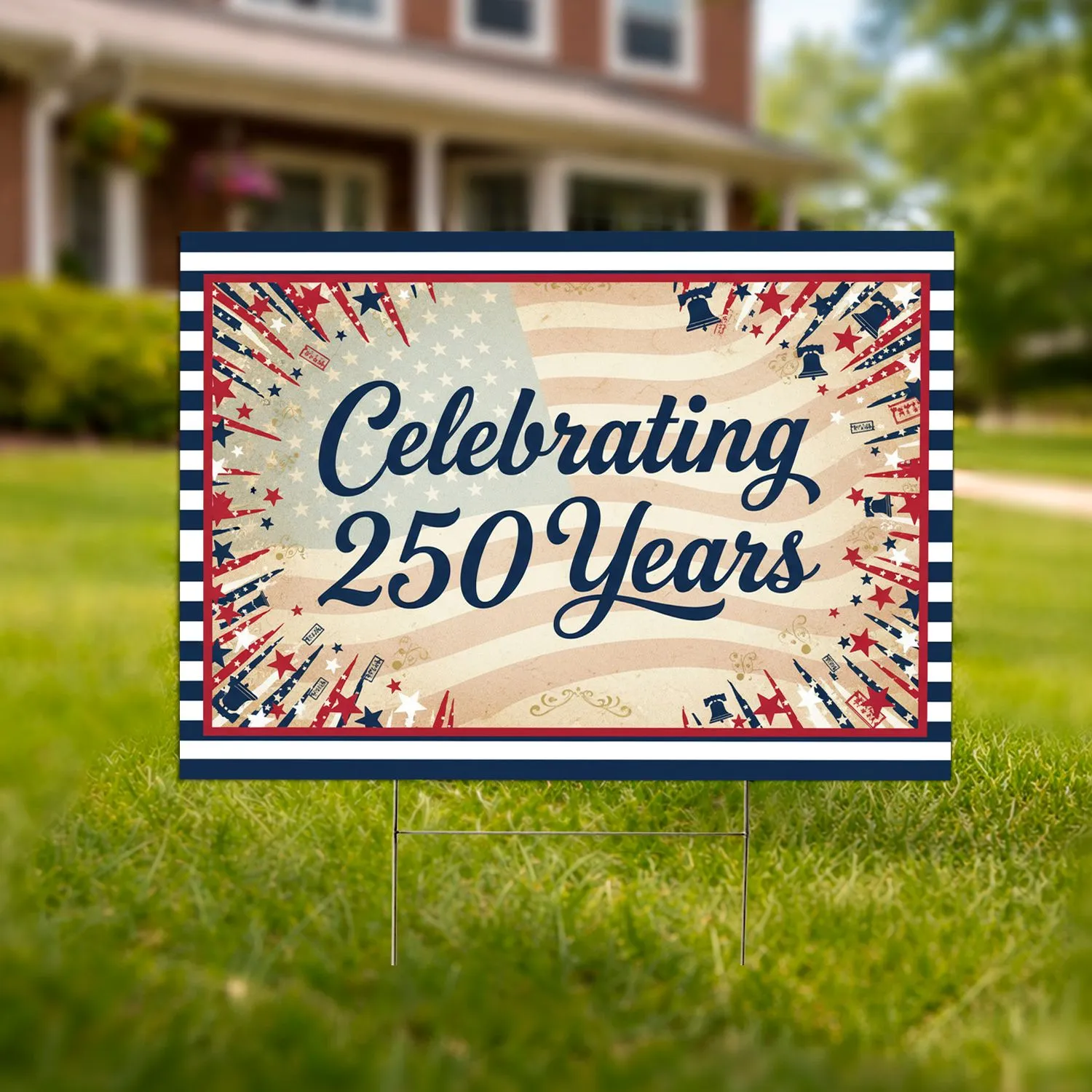 Celebrating 250 Years Liberty Bell Stars Patriotic Flag - USA 250th Anniversary 1776-2026 Yard Sign - 1