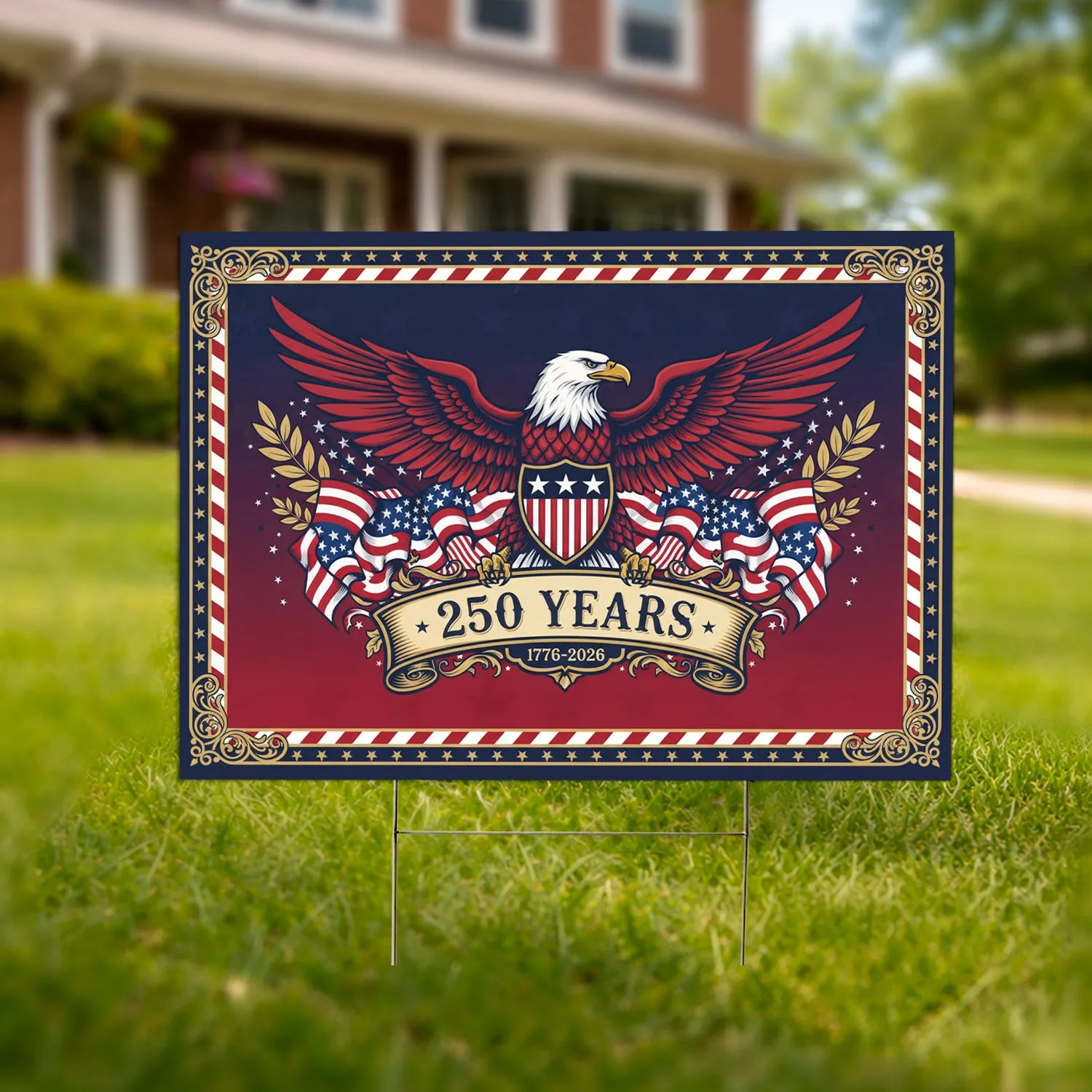 Bald Eagle American Flag 1776-2026 - USA 250th Anniversary Progress Display Yard Sign - 1
