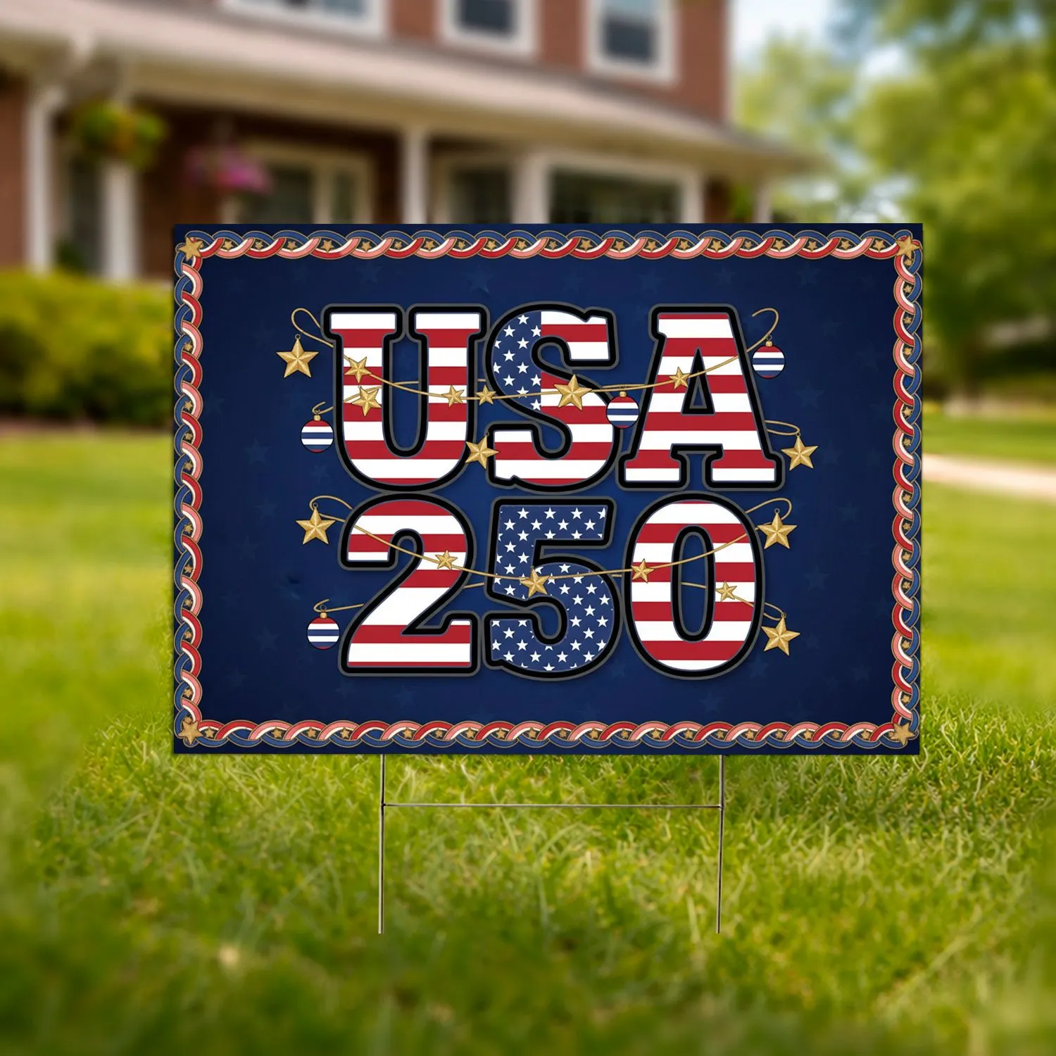 USA 250 Patriotic Stripes Stars - America's 250th Anniversary Heritage 1776-2026 Yard Sign - 1