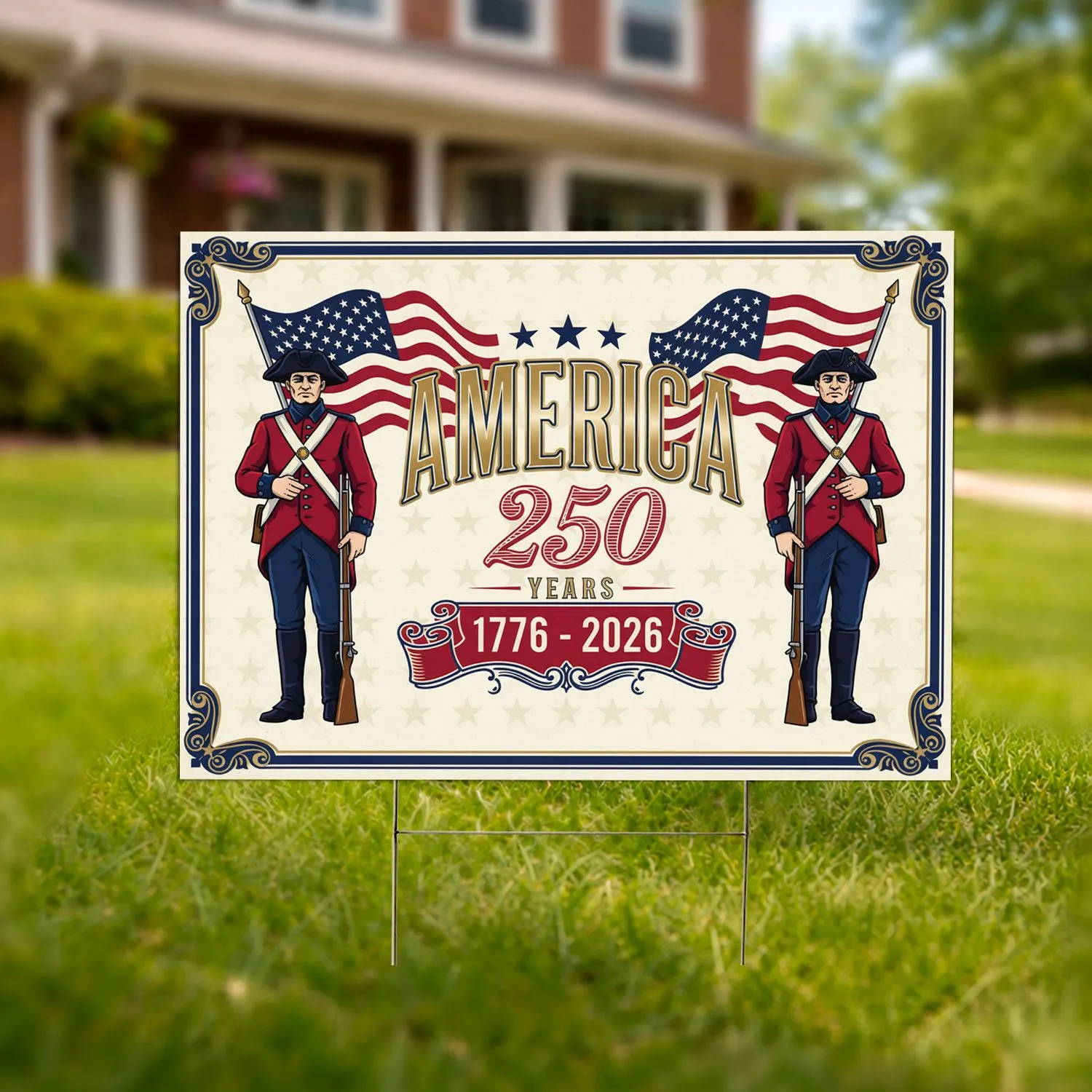 Minuteman Soldiers American Flag 1776-2026 - USA 250th Anniversary Patriotic Art Yard Sign - 1
