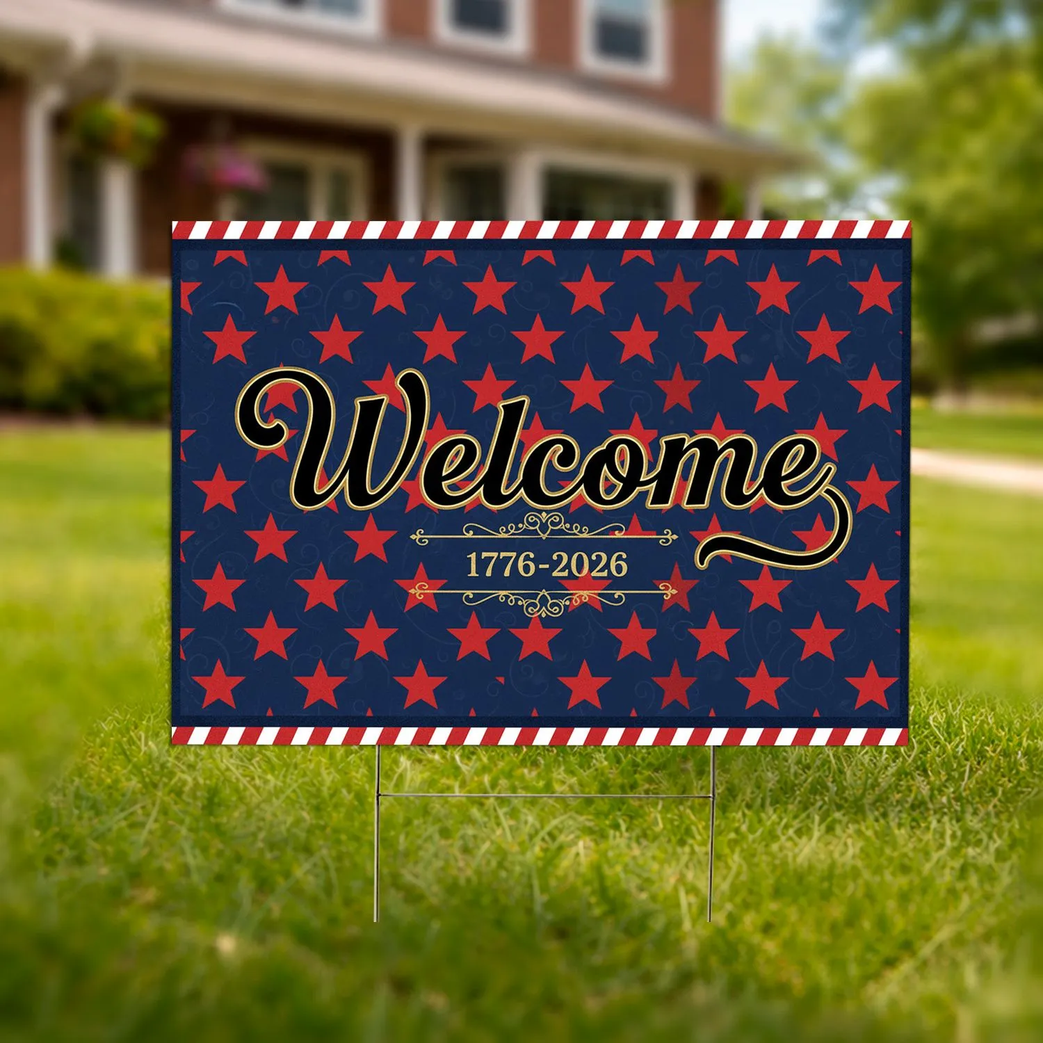Bold Welcome 1776-2026 Patriotic Stars Bunting - USA 250th Anniversary Heritage Yard Sign - 1