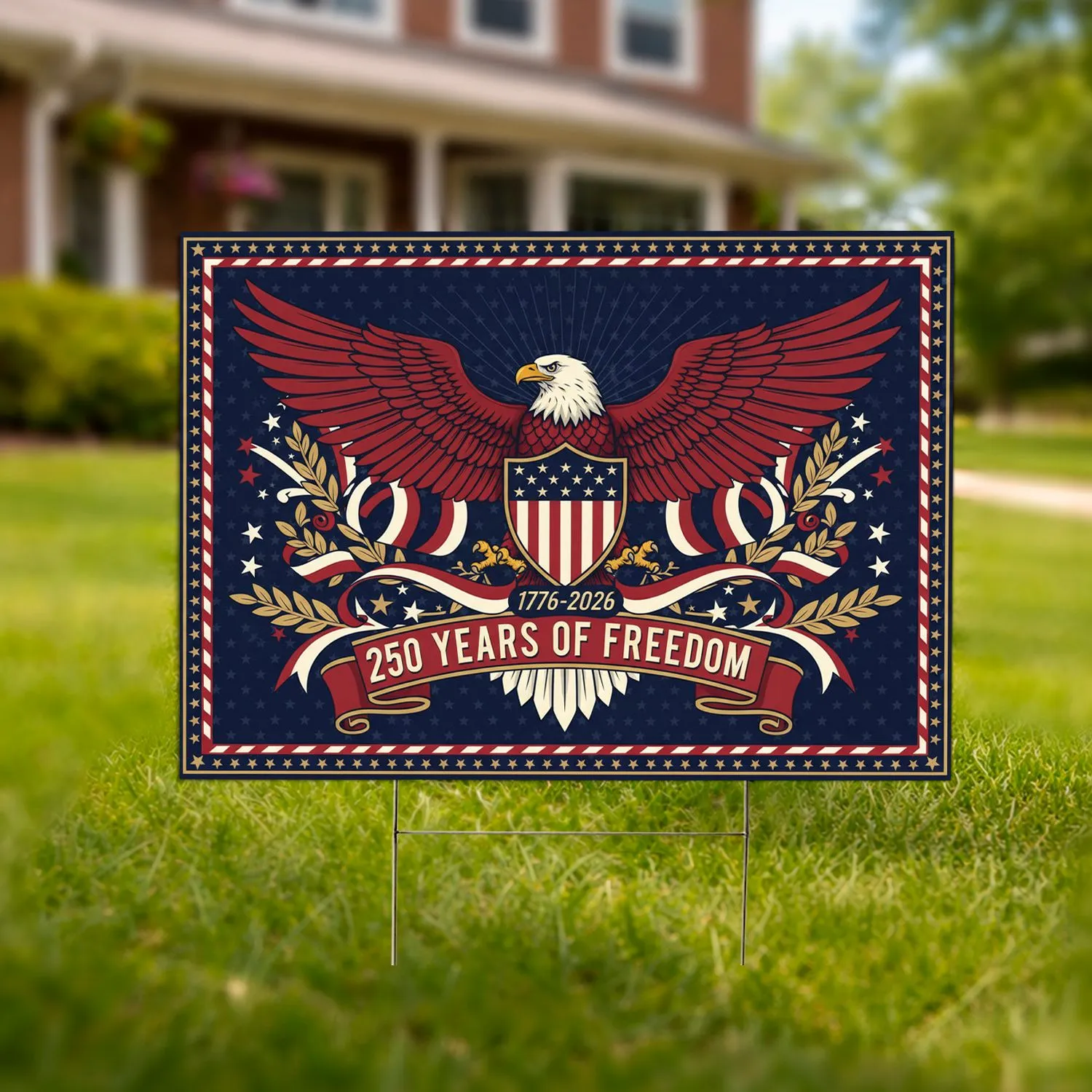 Bald Eagle American Flag 1776-2026 - Patriotic USA 250 Years of Freedom Anniversary Yard Sign - 1