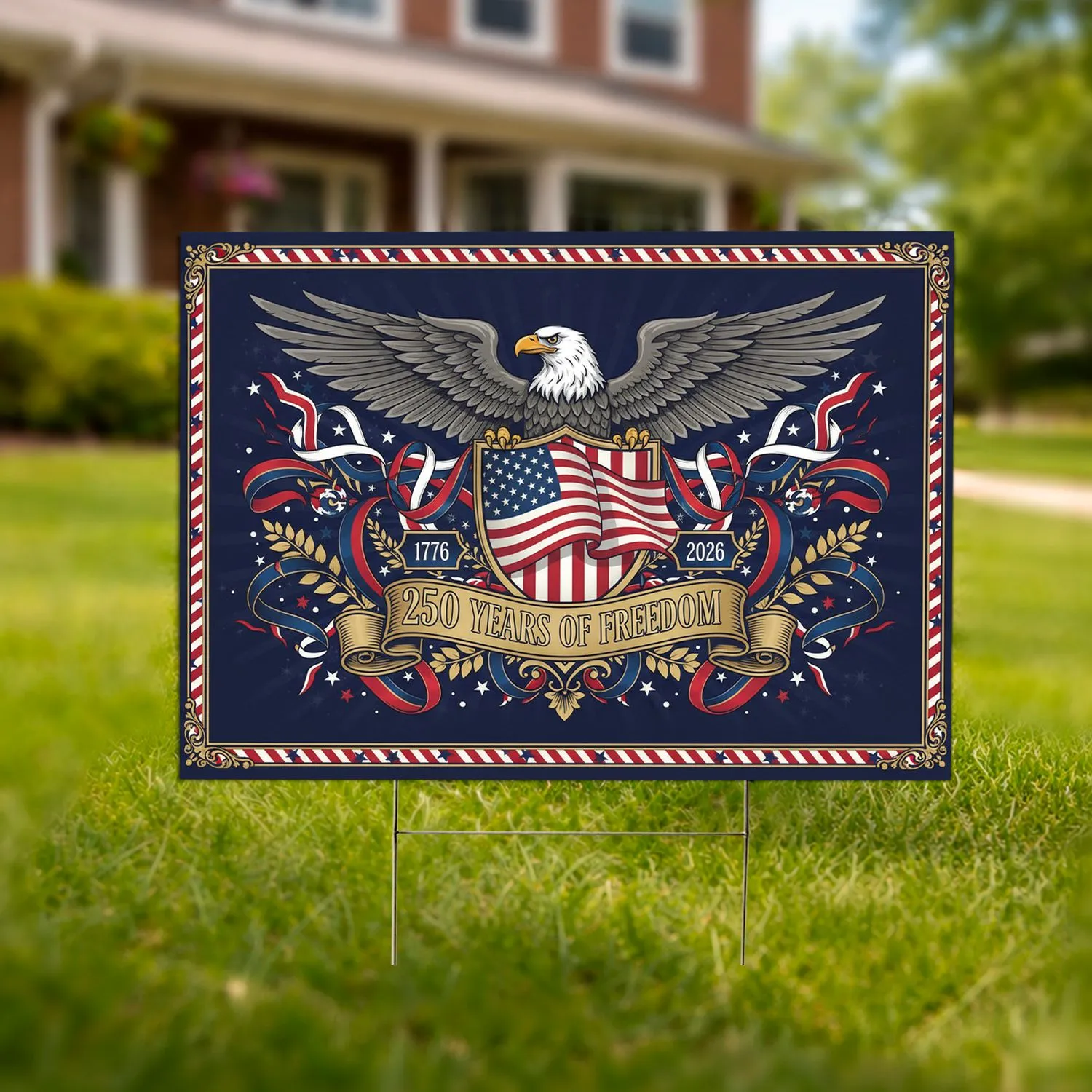 Bald Eagle American Flag 1776-2026 - USA 250 Years of Freedom Independence Day Yard Sign - 1
