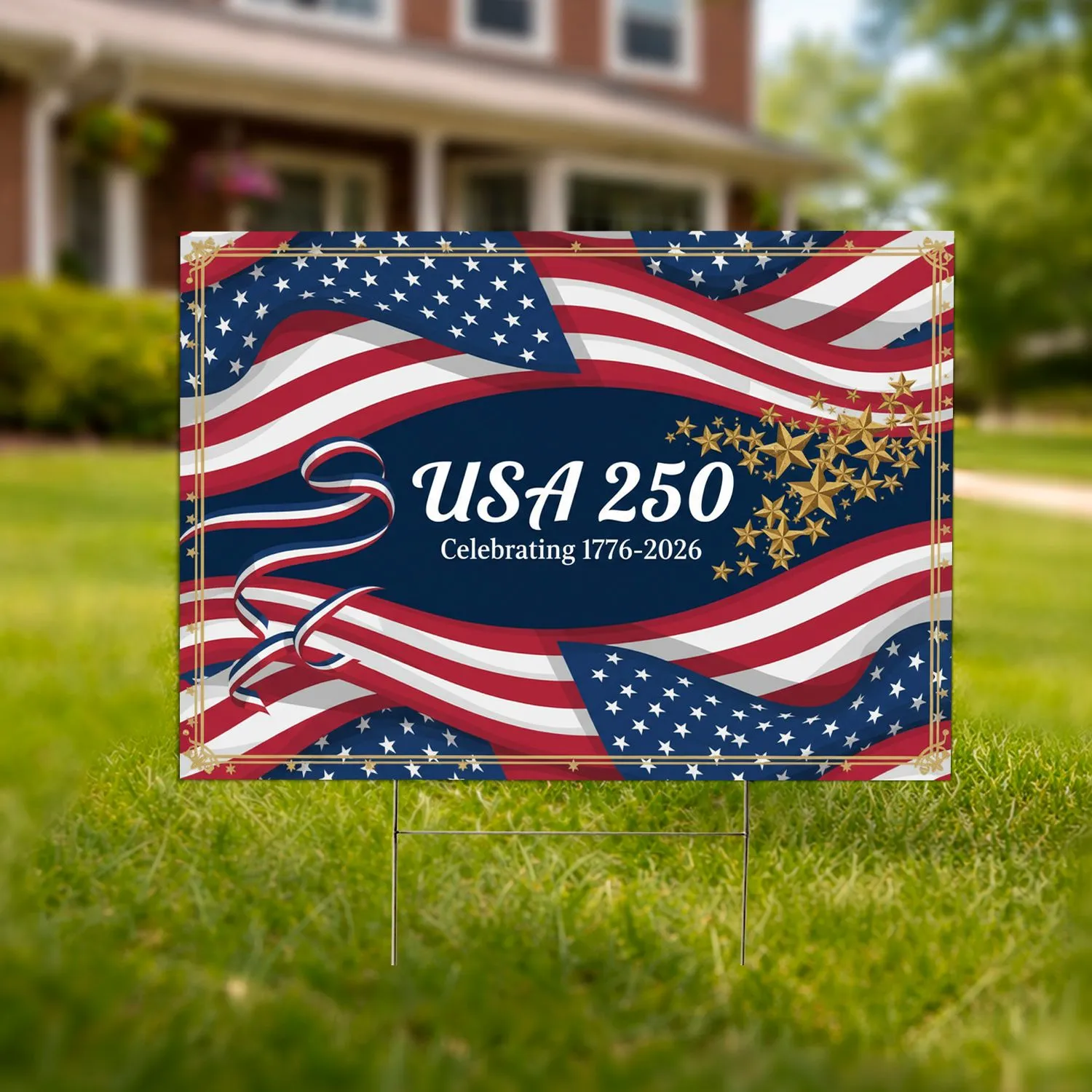 USA 250 American Flowing Flag 1776-2026 - 250th Anniversary Independence Day for Veterans Yard Sign - 1