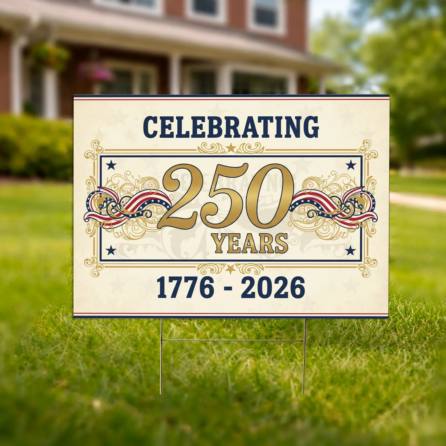 Celebrating 250 Years 1776-2026 - USA 250th Anniversary Patriotic Stars Gold Bunting Yard Sign - 1