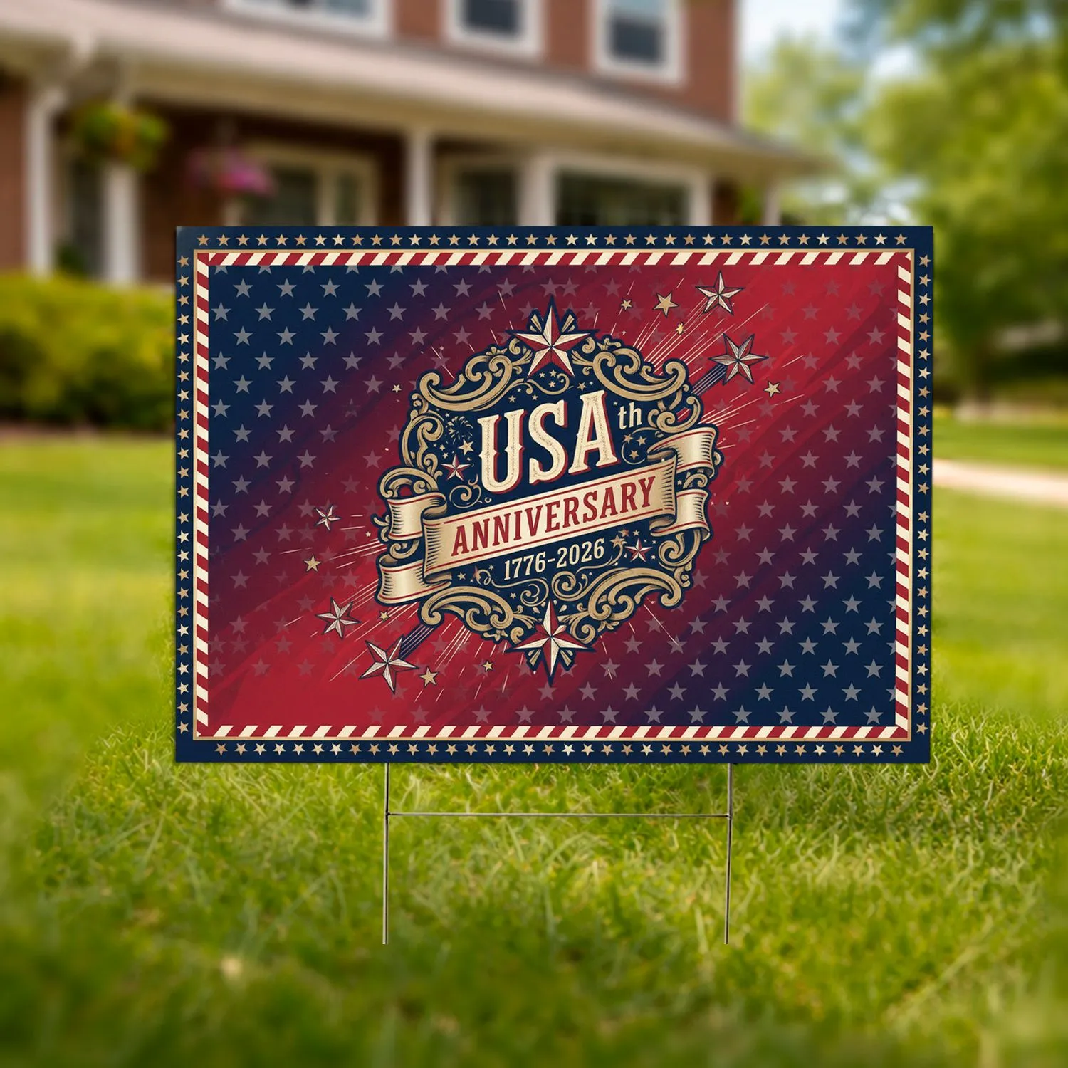 USA 250th Anniversary Emblem 1776-2026 Stars - American Patriot Display Yard Sign - 1