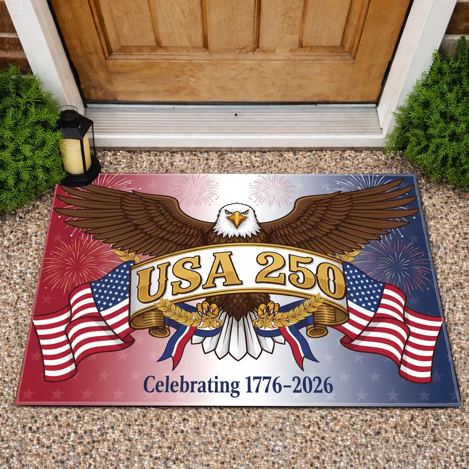 Bald Eagle American Flag USA 250 - 1776-2026 Anniversary Independence Day Display Doormat - 1