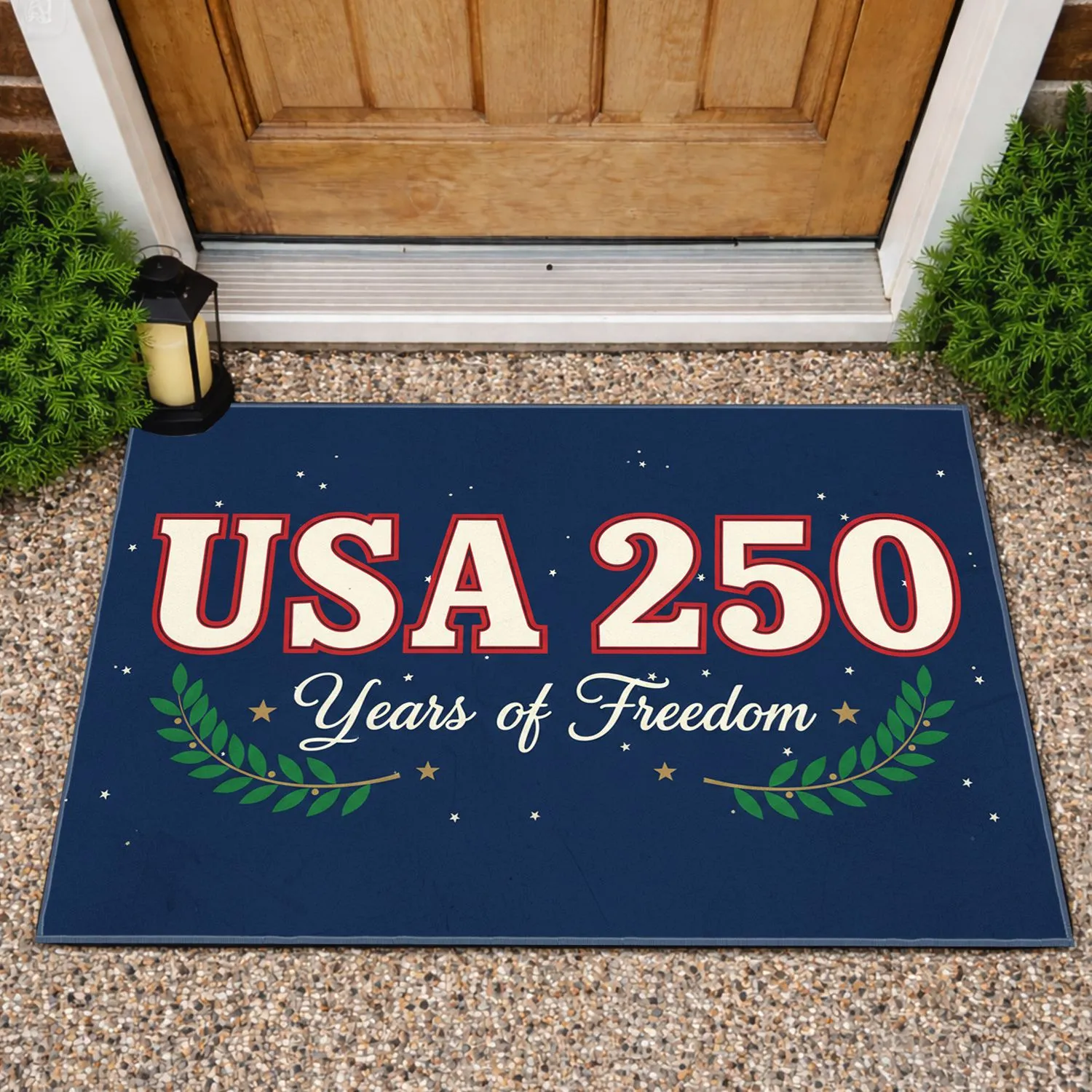 USA 250 Years of Freedom Laurel Wreaths - America 250th Anniversary Gift for Veterans Doormat - 1