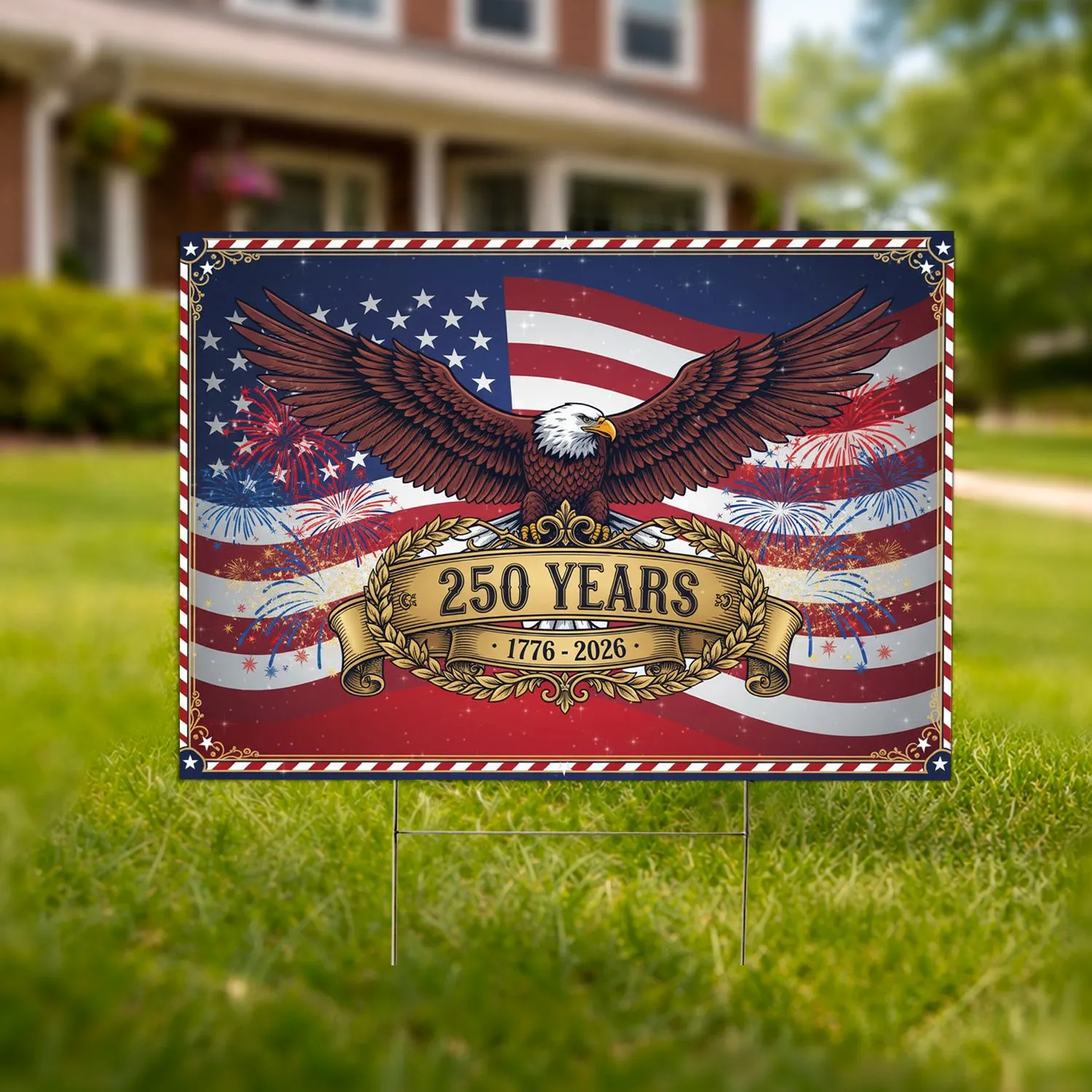 Bald Eagle American Flag 1776-2026 - USA 250th Anniversary Independence Day Gift Yard Sign - 1