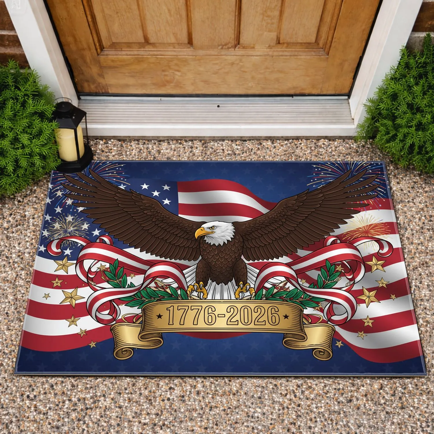 Bald Eagle American Flag 1776-2026 - USA 250th Anniversary Vivid Patriotic Art Doormat - 1