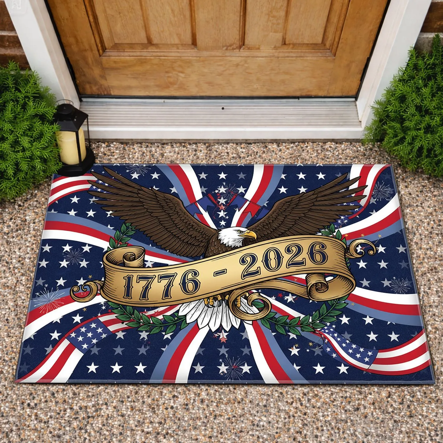 Bald Eagle 1776-2026 Flag Stripes USA 250th Anniversary Patriotic Commemorative Art Doormat - 1