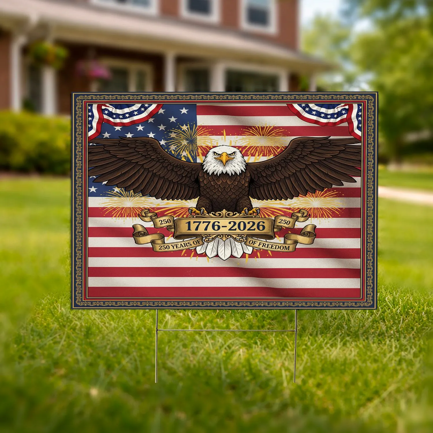 Bald Eagle American Flag 1776-2026 - USA 250th Anniversary Independence Day Gift for Veterans Yard Sign - 1