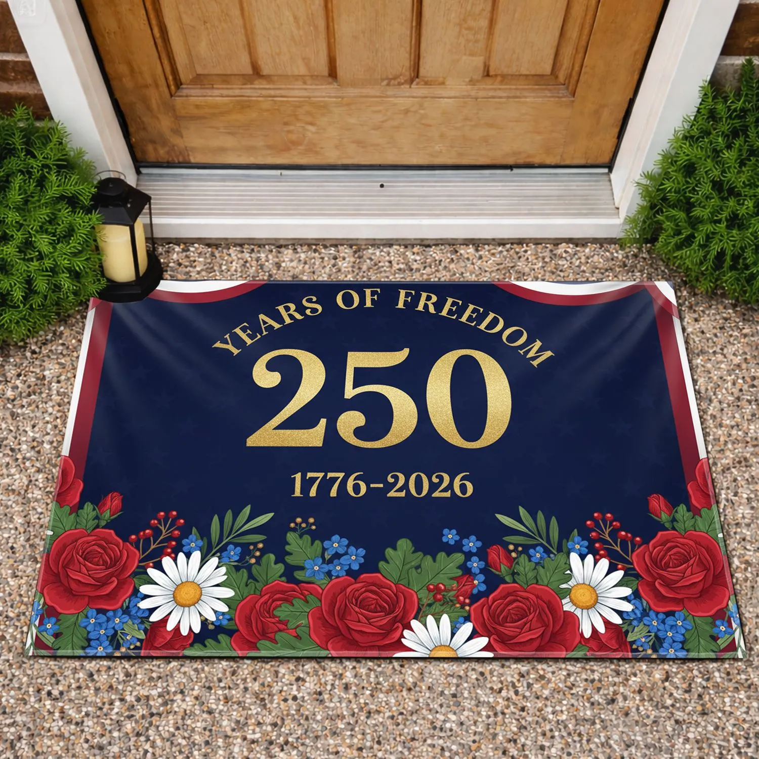USA 250 Years of Freedom 1776-2026 Patriotic Floral Bunting Anniversary Celebration Doormat - 1