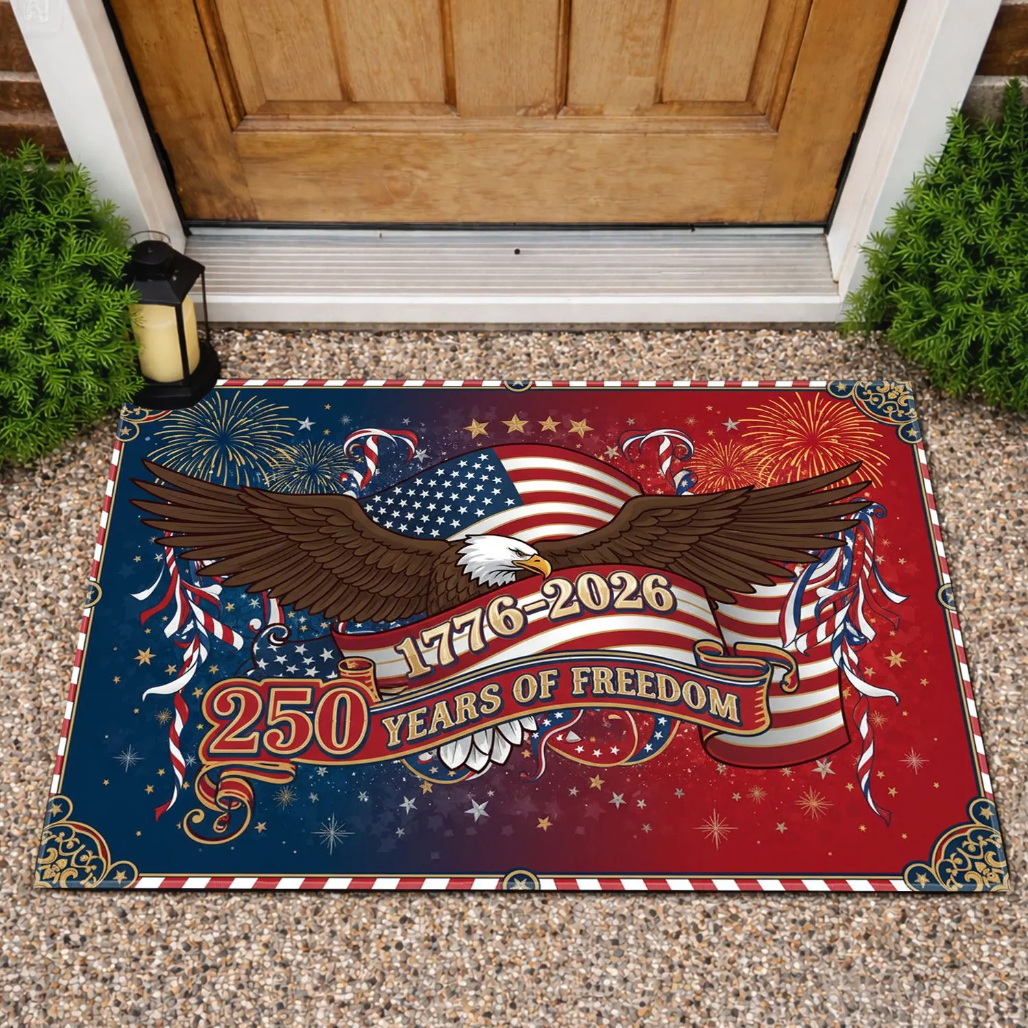 Bald Eagle American Flag 1776-2026 - USA 250th Anniversary Independence Day Gift for Veterans Doormat - 1