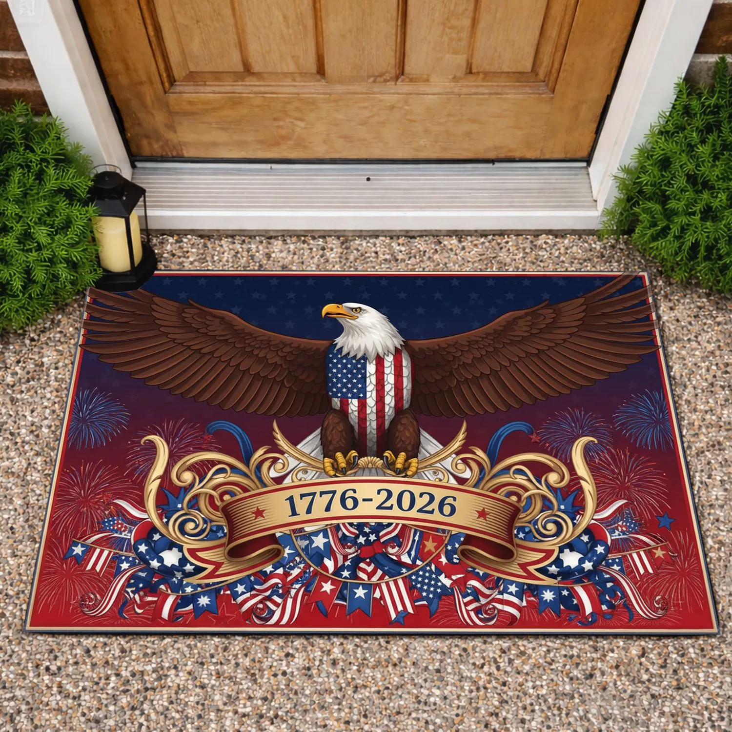 Bald Eagle American Flag 1776-2026 - USA 250th Anniversary Independence Day Celebration Doormat - 1