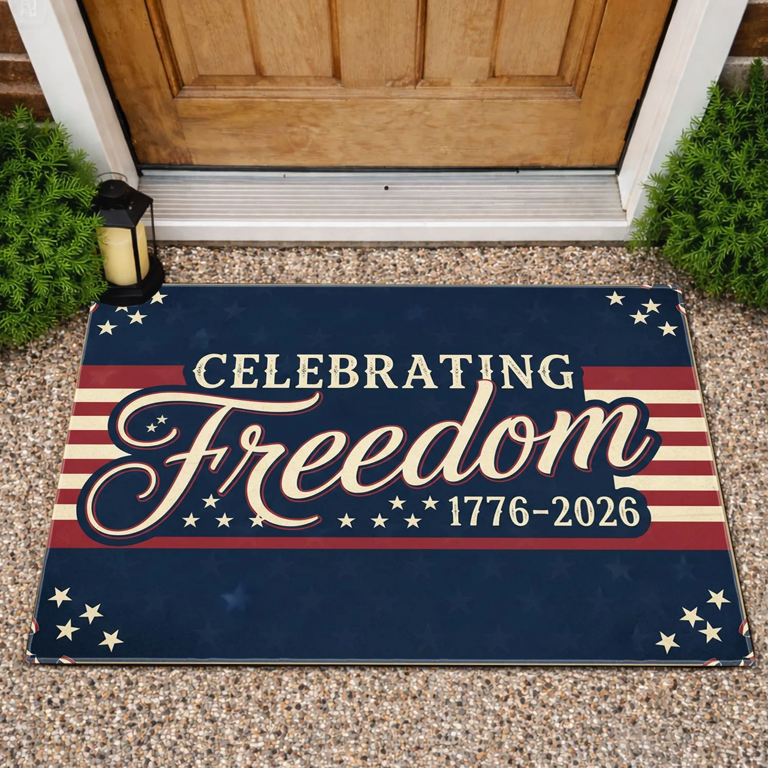 Celebrating Freedom 1776-2026 America 250th Anniversary Patriotic Stripes Stars Doormat - 1