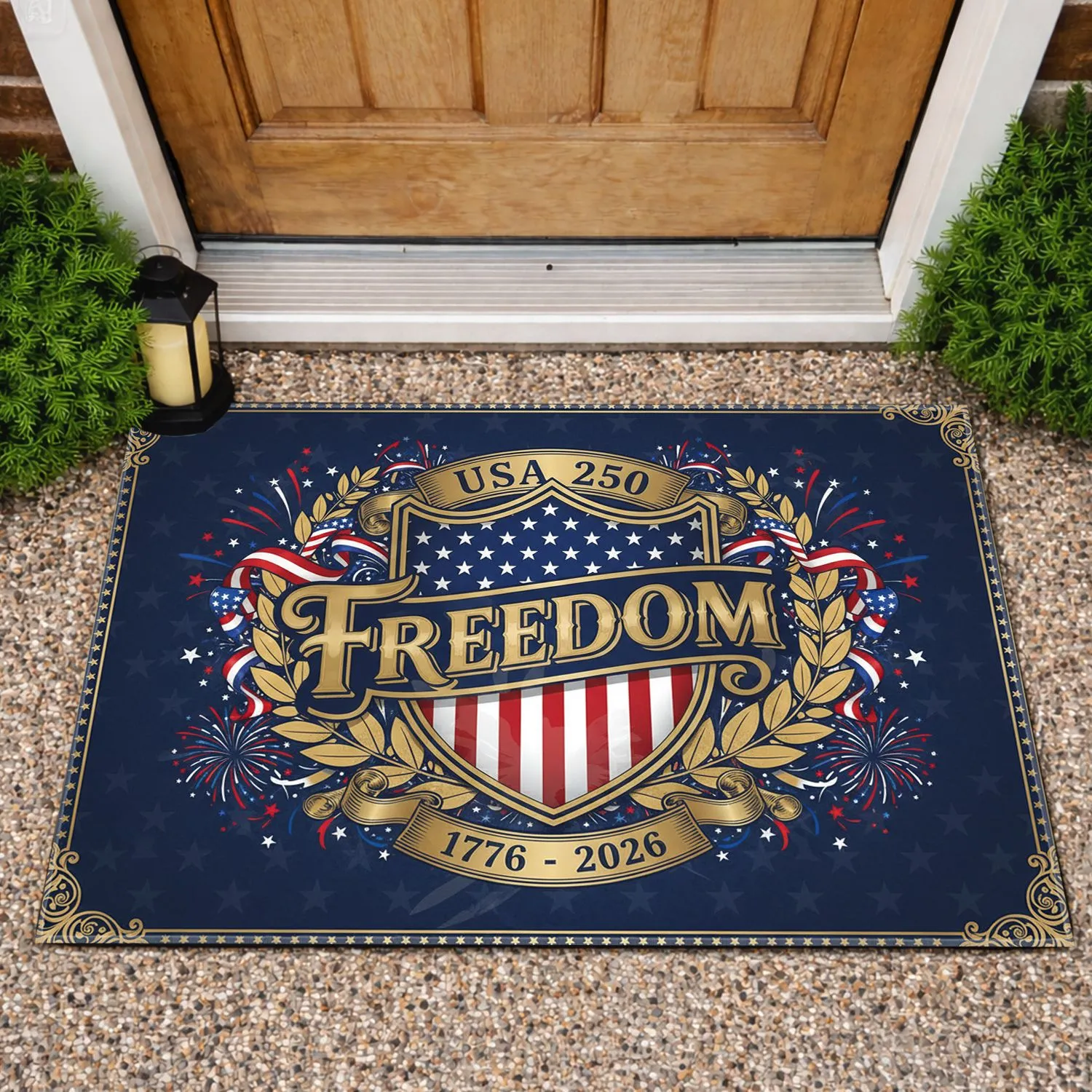 Freedom Shield USA 250th Anniversary 1776-2026 - Patriotic History Celebration Gift Doormat - 1