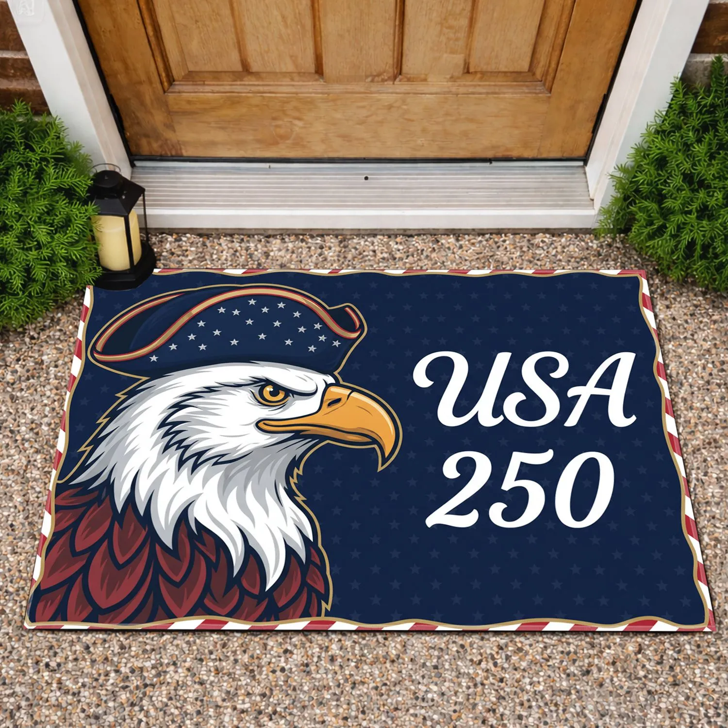 Bald Eagle Colonial Hat USA 250th Anniversary (1776-2026) Independence Day Doormat - 1