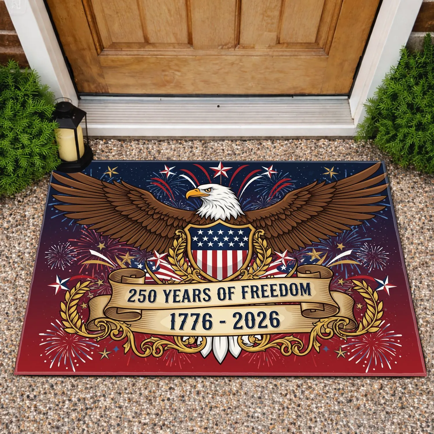 Bald Eagle American Flag 1776-2026 Liberty Shield - USA 250 Years of Freedom Independence Day Doormat - 1