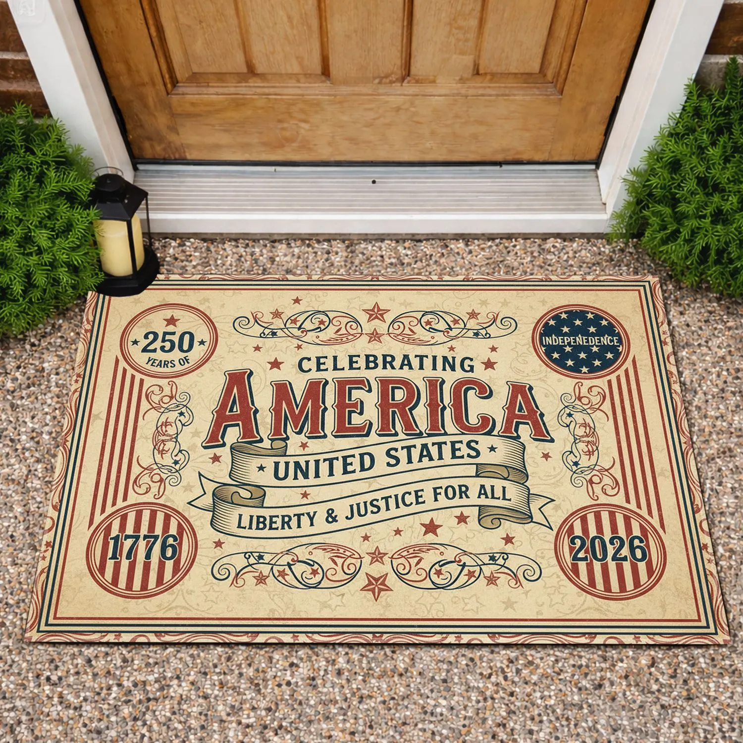 USA 250th Anniversary 1776-2026 - Liberty Justice Patriotic Independence Day Display Doormat - 1