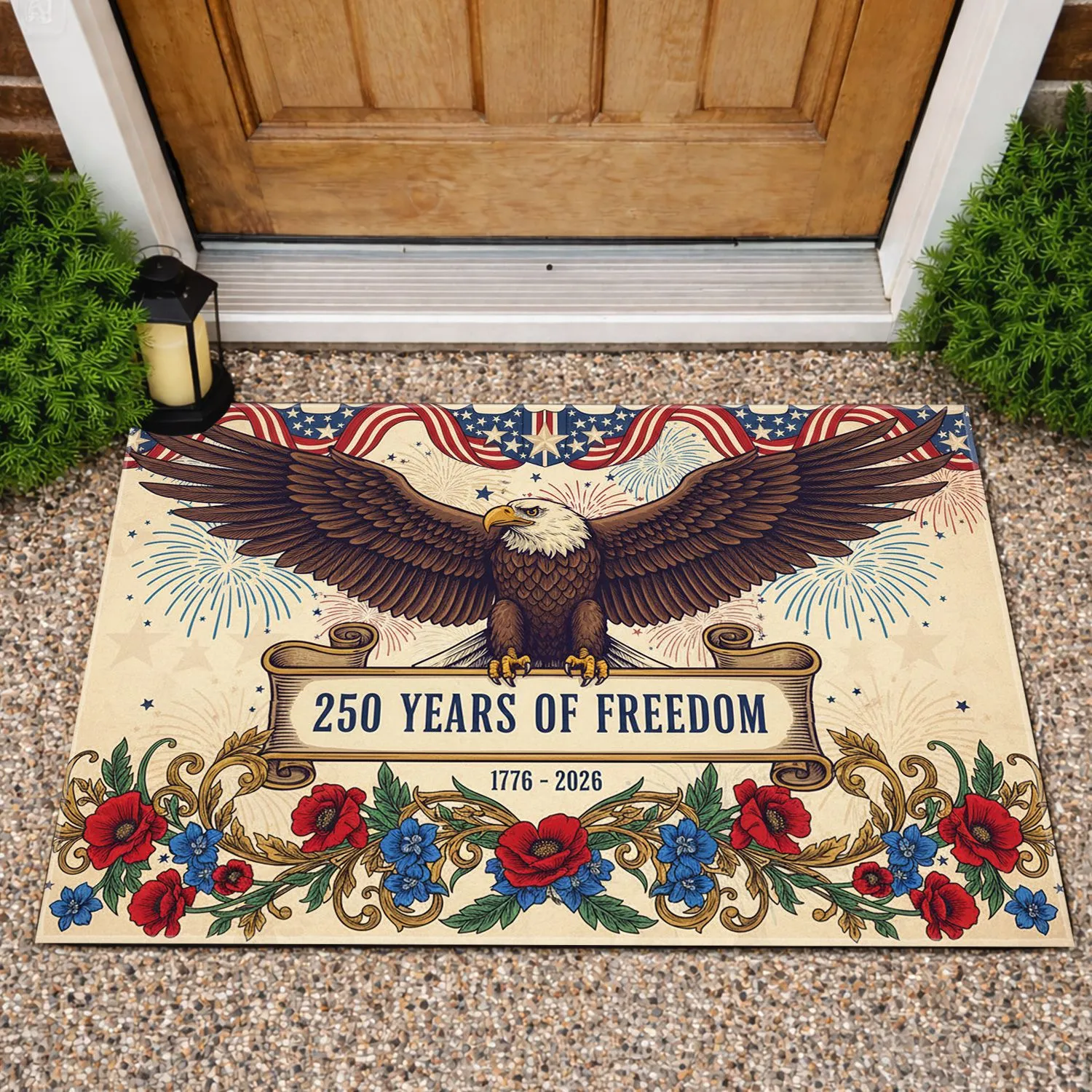 Bald Eagle 250 Years of Freedom 1776-2026 - USA Patriotic Flag Anniversary Independence Day Doormat - 1