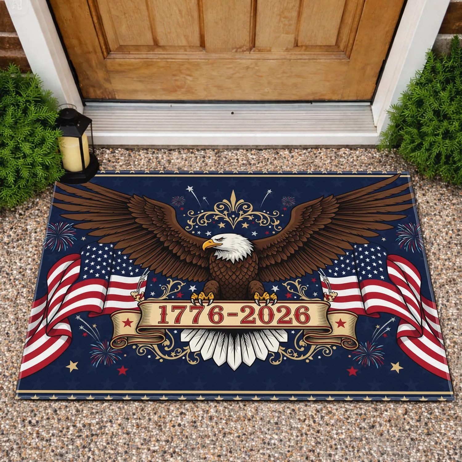 Bald Eagle American Flag 1776-2026 - USA 250th Anniversary Independence Day Patriotic Border Doormat - 1