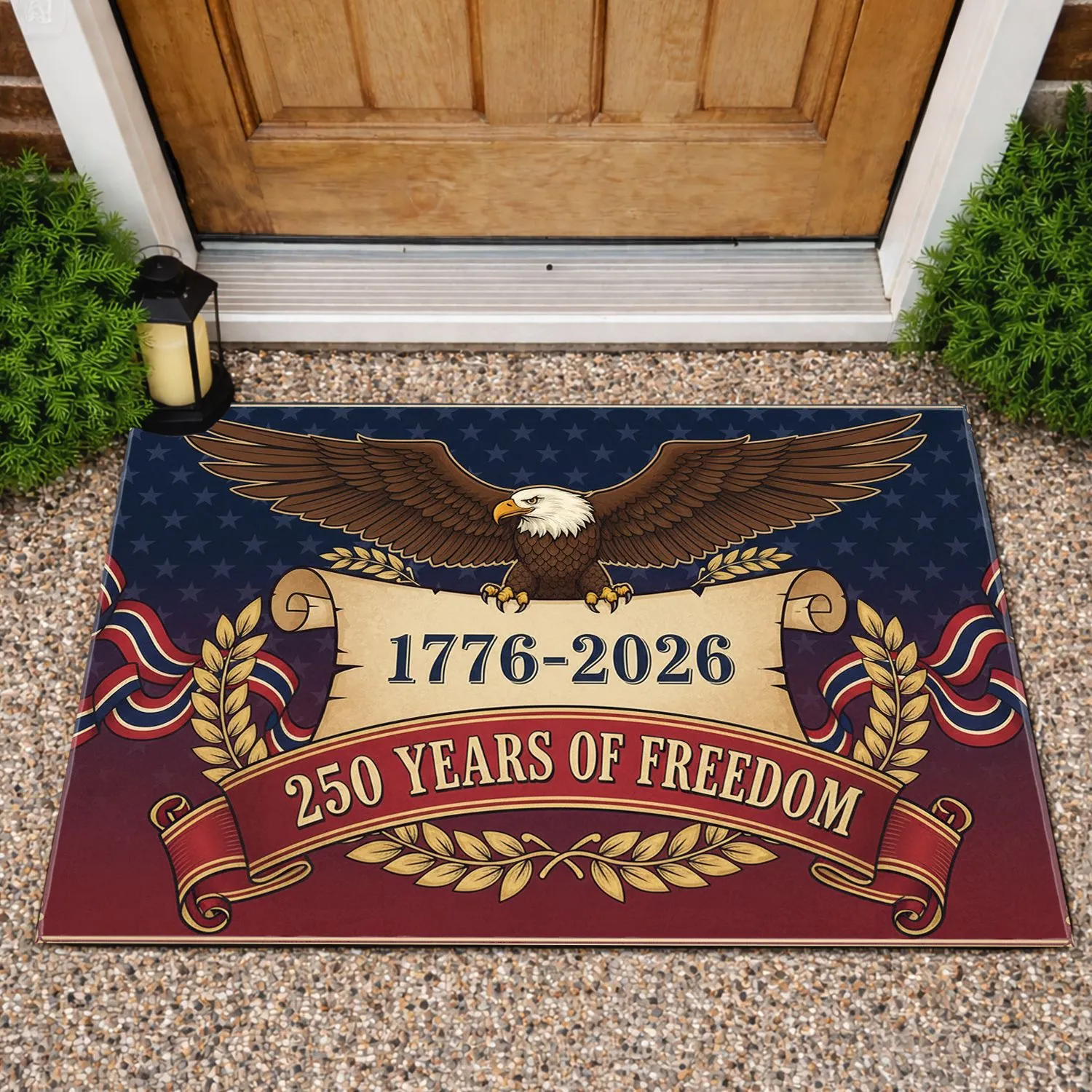 Bald Eagle 1776-2026 USA 250 Years of Freedom Patriotic Ornate Star Border Doormat - 1