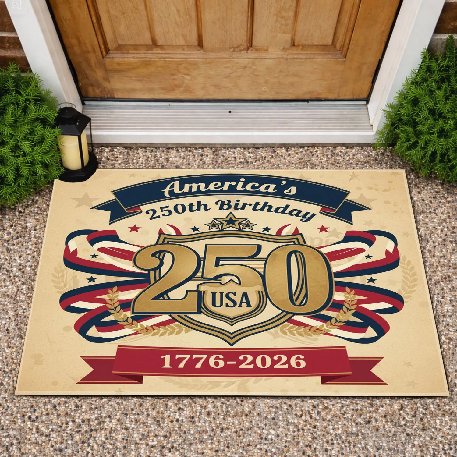 America 250th Birthday 1776-2026 - USA Patriotic Shield Emblem Independence Day Doormat - 1