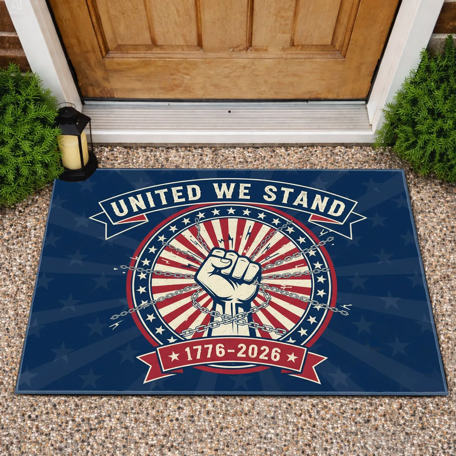 Clenched Fist Breaking Chains United We Stand 1776-2026 - American 250th Anniversary Freedom Doormat - 1