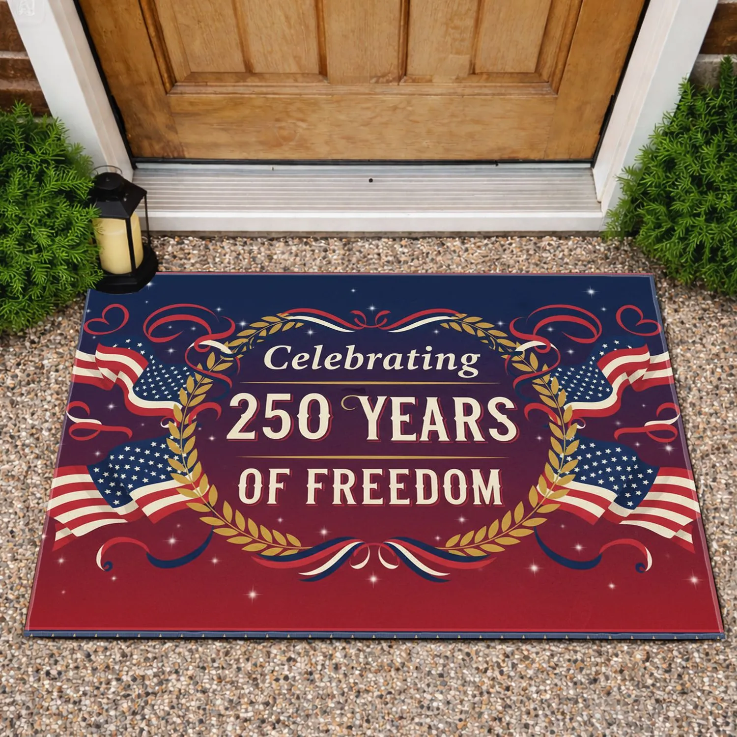250 Years of Freedom American Flag Laurel - USA 250th Anniversary Patriotic Display Doormat - 1