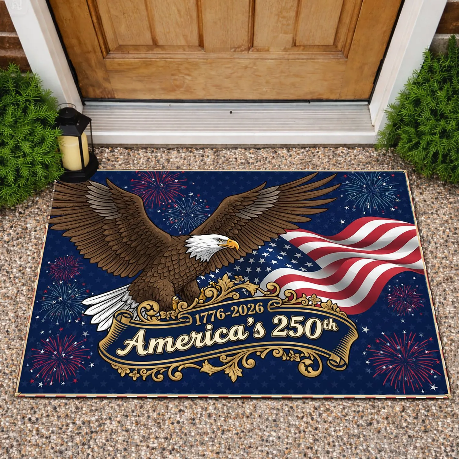 Bald Eagle American Flag 1776-2026 - USA 250th Anniversary Gift for Veterans Doormat - 1