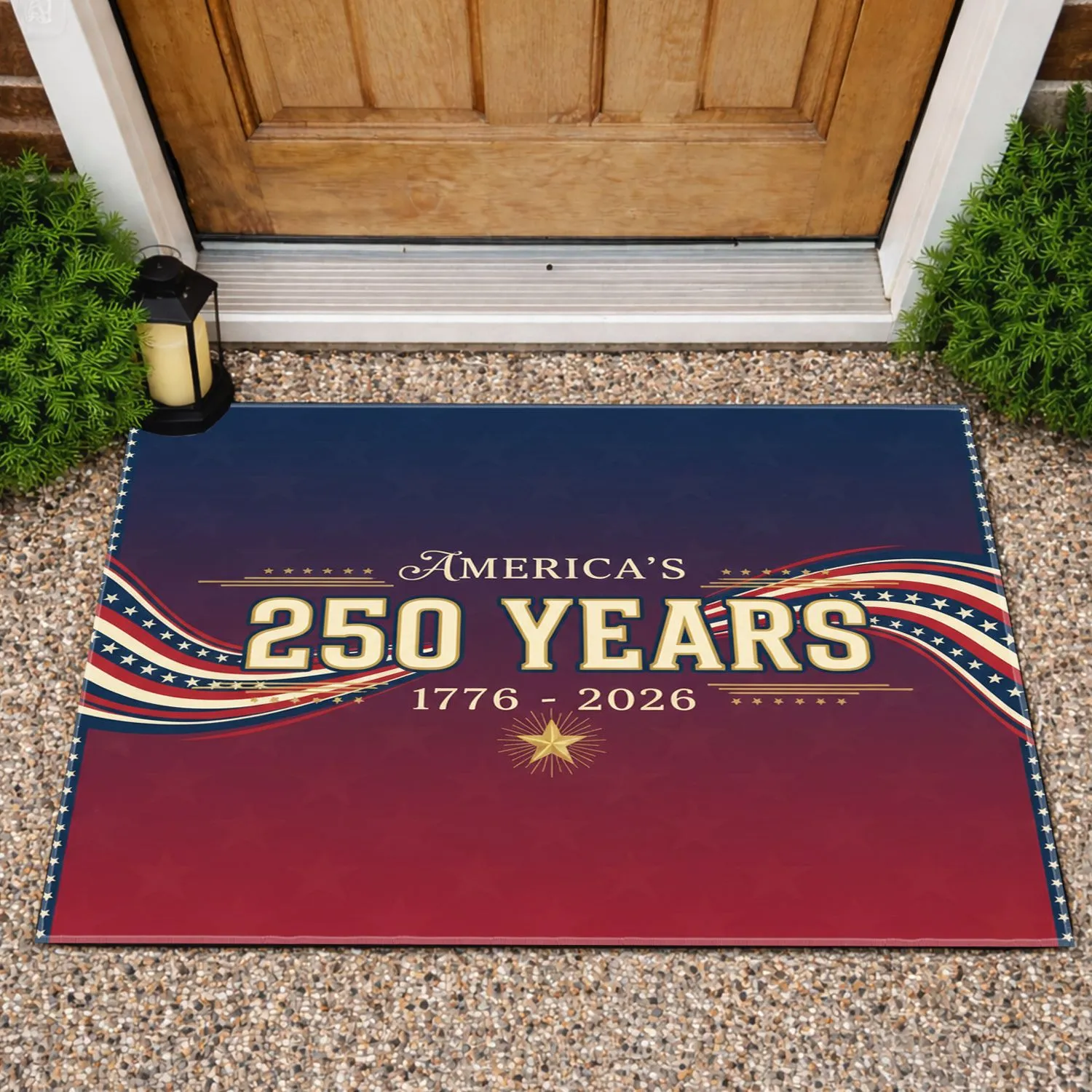 America's 250 Years 1776-2026 Patriotic Stars Stripes Star Emblem - USA 250th Anniversary Doormat - 1