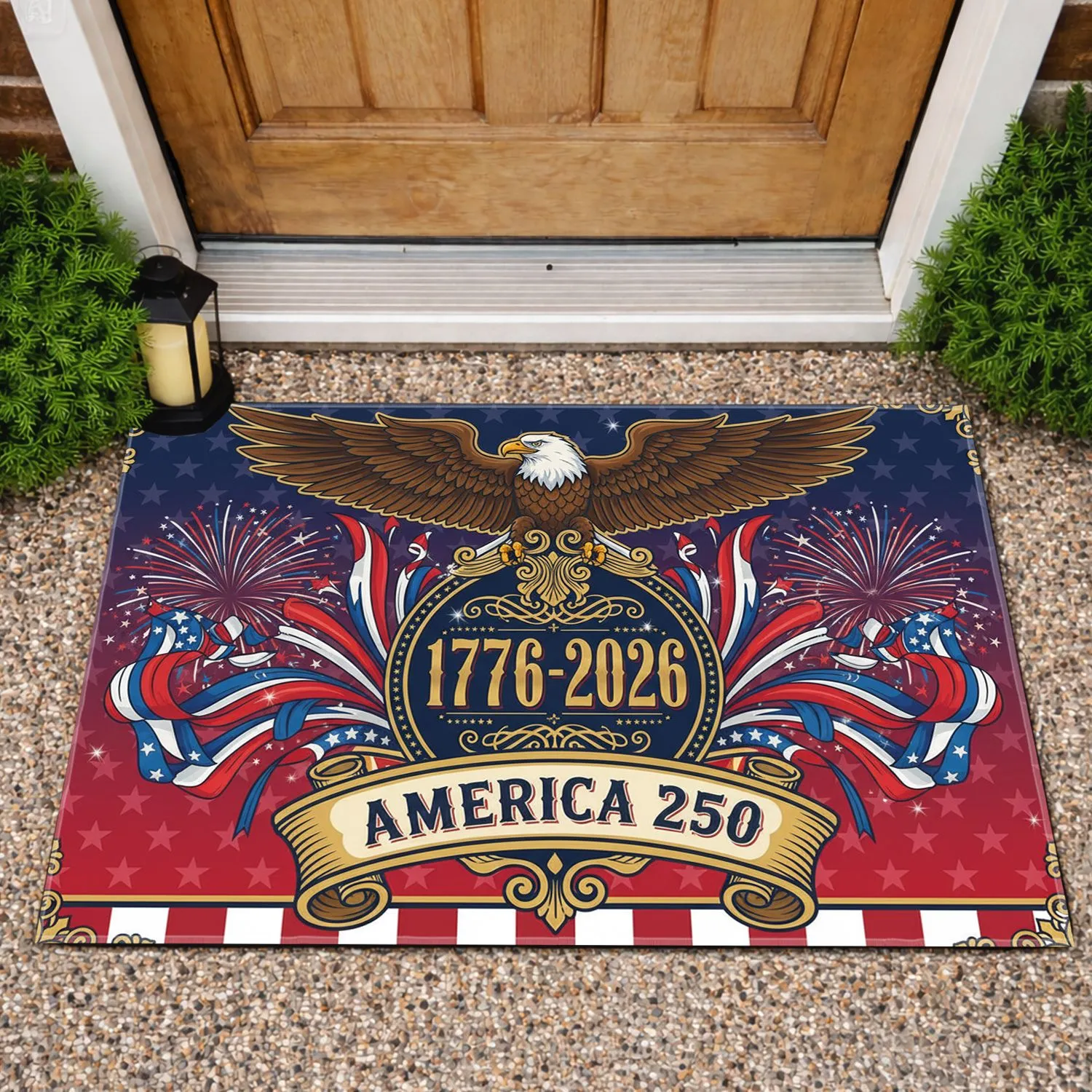 Bald Eagle American Flag 1776-2026 - USA 250 Years of Freedom Independence Day Doormat - 1
