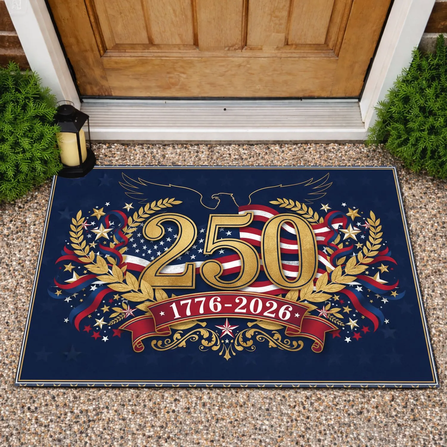 Bold 250th Anniversary Emblem American Flag Bald Eagle 1776-2026 USA Heritage Doormat - 1