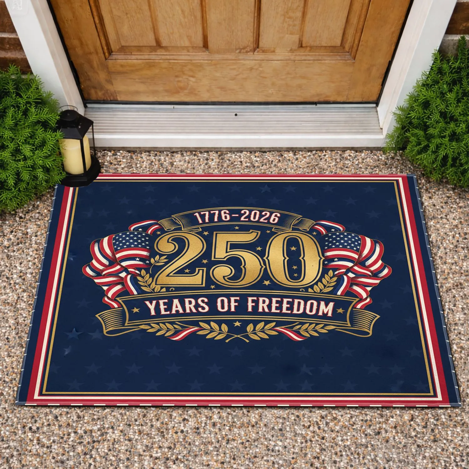 250 Years Freedom 1776-2026 American Flag Gold Emblem - USA 250th Anniversary Doormat - 1