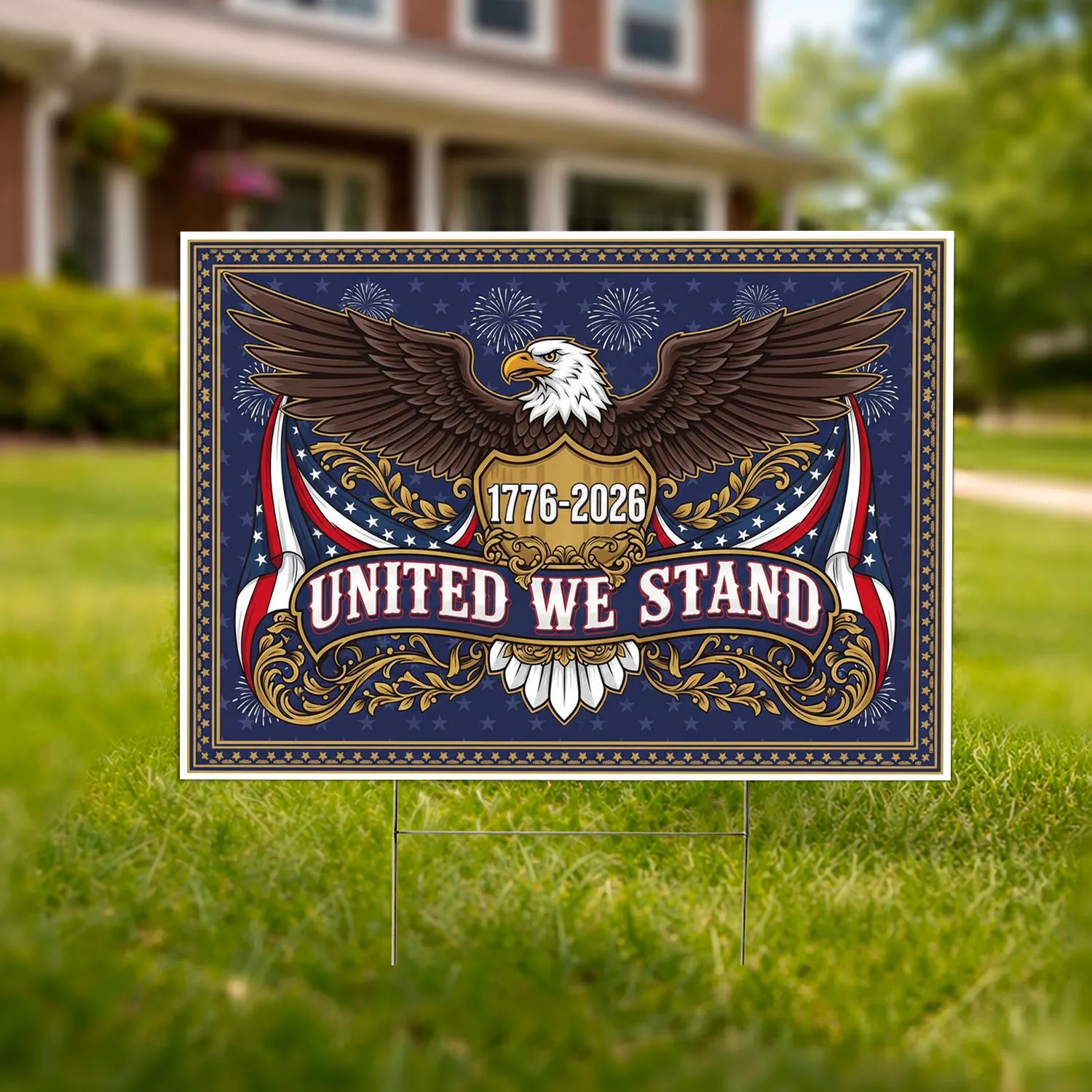 Bald Eagle American Flag 1776-2026 United We Stand USA 250th Anniversary Gift for Dad Yard Sign - 1