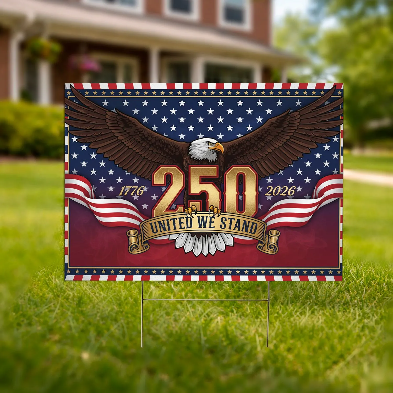 Bald Eagle American Flag 1776-2026 - United We Stand USA 250th Anniversary Yard Sign - 1