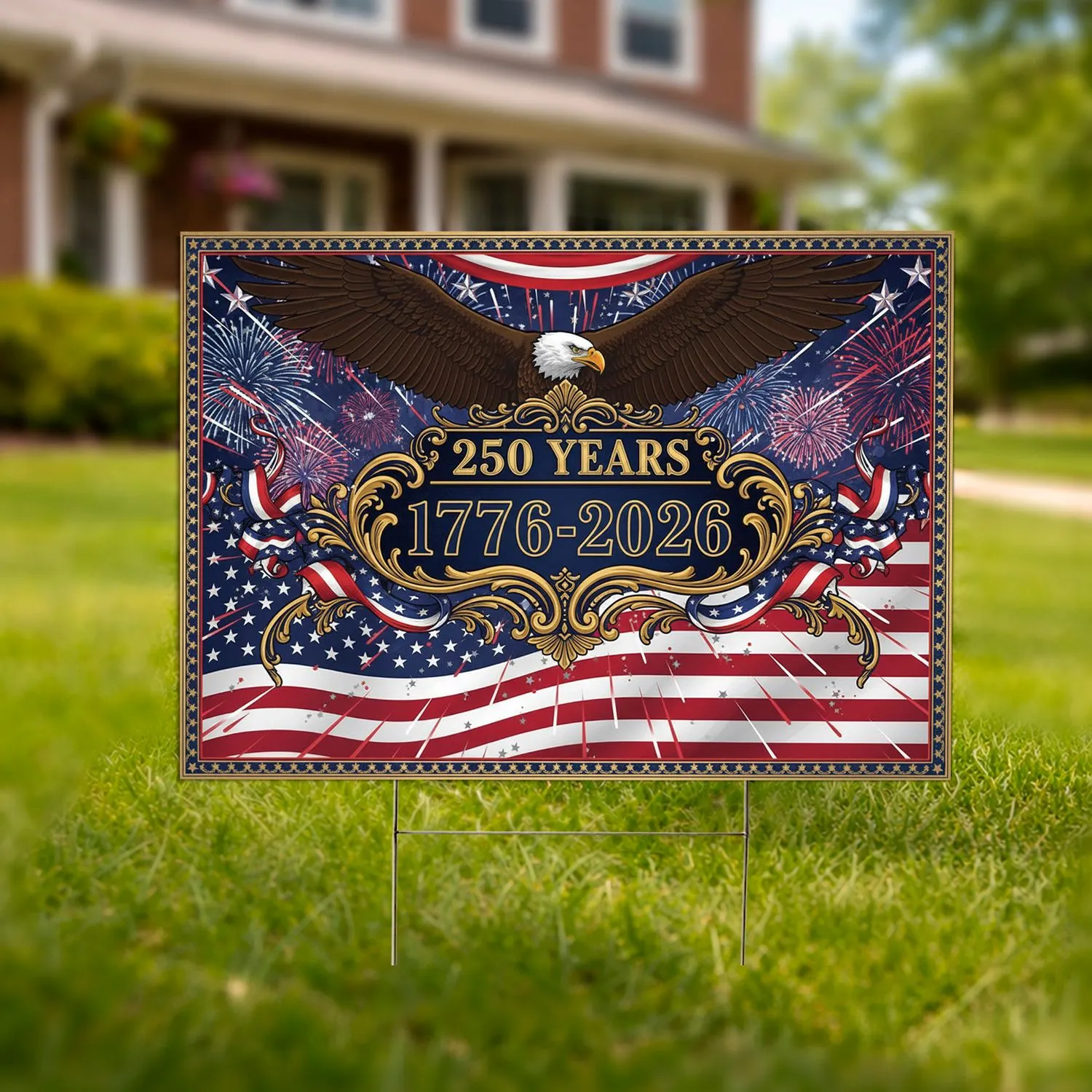 Bald Eagle American Flag 1776-2026 - USA 250th Anniversary Independence Day Outdoor Yard Sign - 1